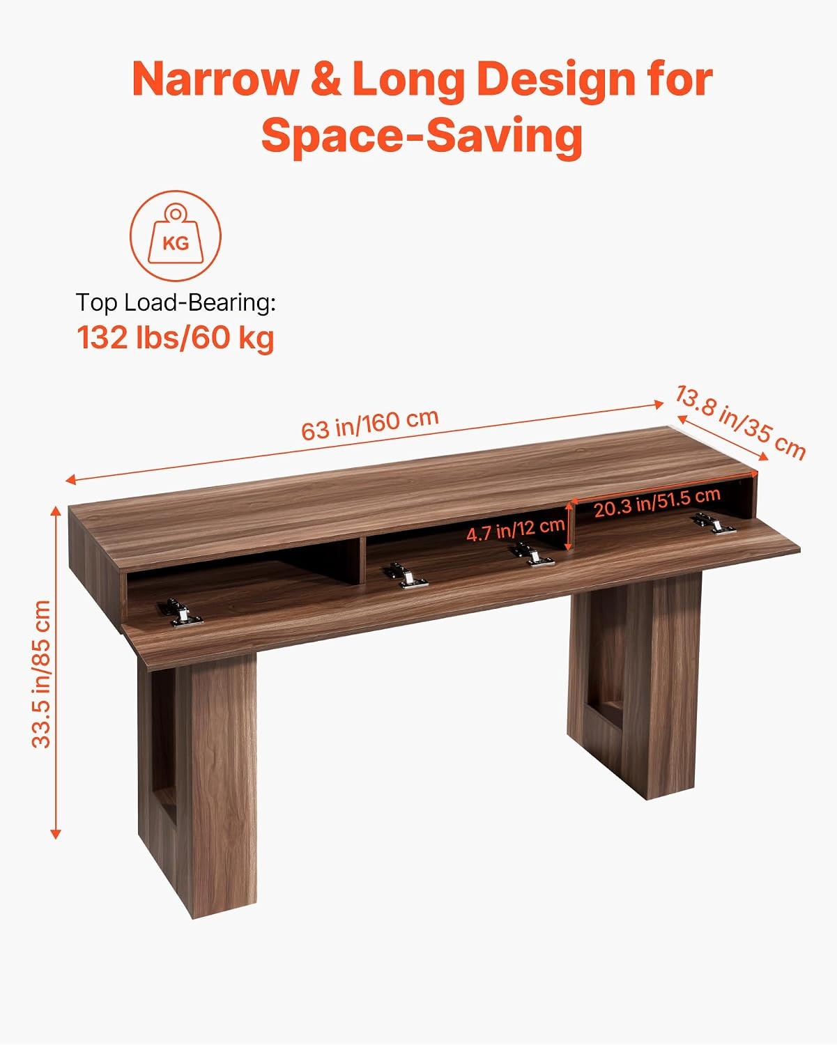 image:imageVEVOR Console Table 63 Inch Entryway Table with Storage Wooden Rectangle Hallway Table Narrow Sofa Table Behind The Couch Console Tables for Entryway Hallway Living Room NaturalBrown