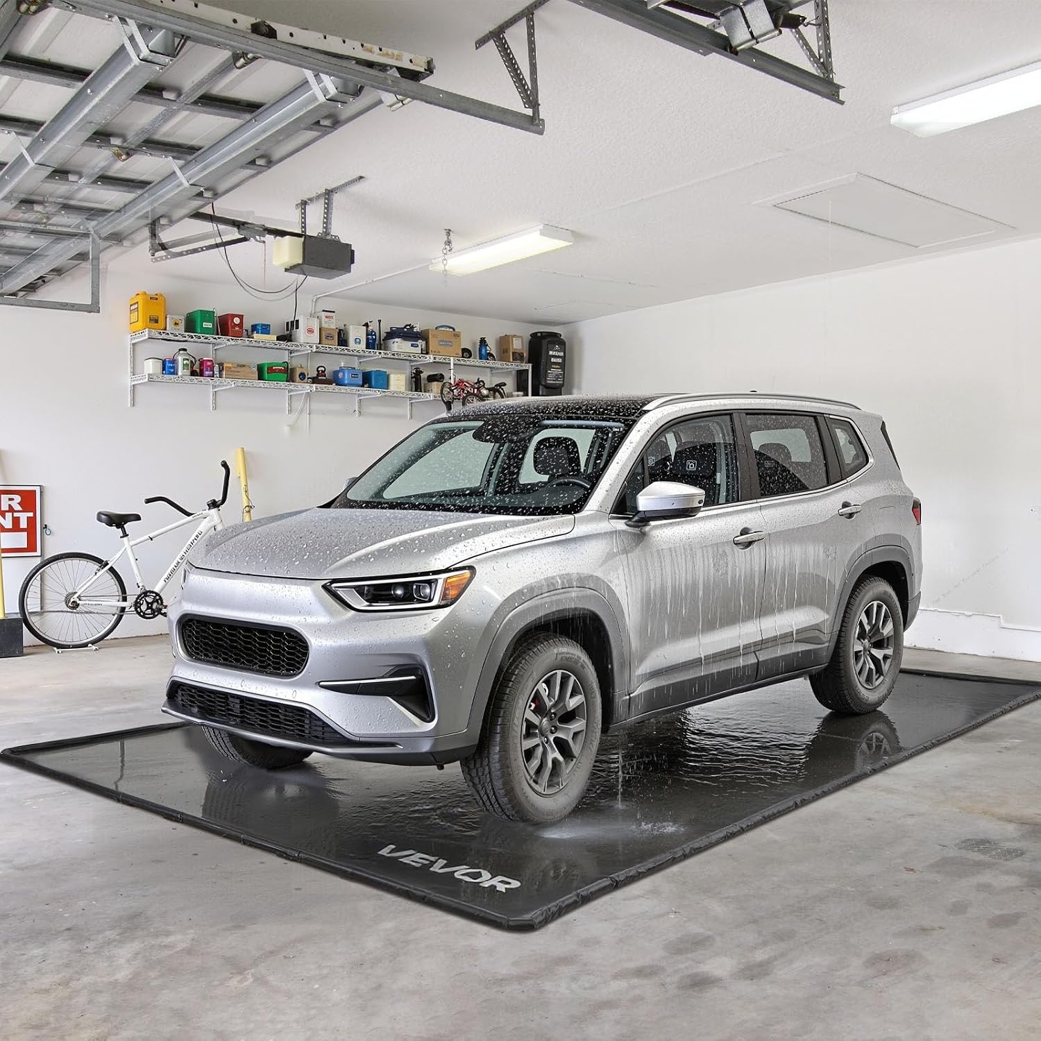 image:imageVEVOR Containment Mat 7 ft 9 in x 18 ft NonSlip PVC Garage Floor Mat with a Cleaning Squeegee Heavy Duty Durable Waterproof Containment Protection from Snow Rain and Mud for Cars Parking Black7 ft 9 in x 18 ft