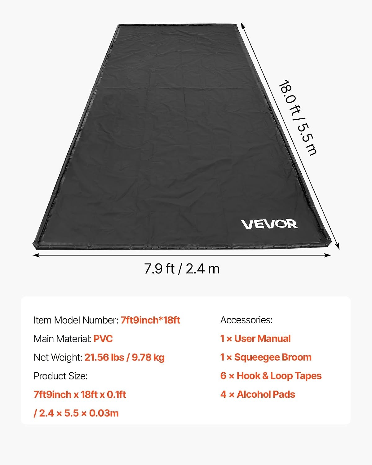 image:imageVEVOR Containment Mat 7 ft 9 in x 18 ft NonSlip PVC Garage Floor Mat with a Cleaning Squeegee Heavy Duty Durable Waterproof Containment Protection from Snow Rain and Mud for Cars Parking Black7 ft 9 in x 18 ft