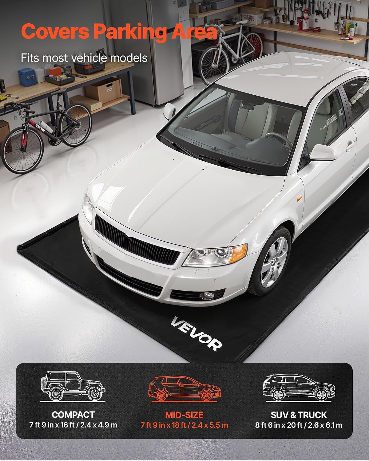 image:imageVEVOR Containment Mat 7 ft 9 in x 18 ft NonSlip PVC Garage Floor Mat with a Cleaning Squeegee Heavy Duty Durable Waterproof Containment Protection from Snow Rain and Mud for Cars Parking Black7 ft 9 in x 18 ft