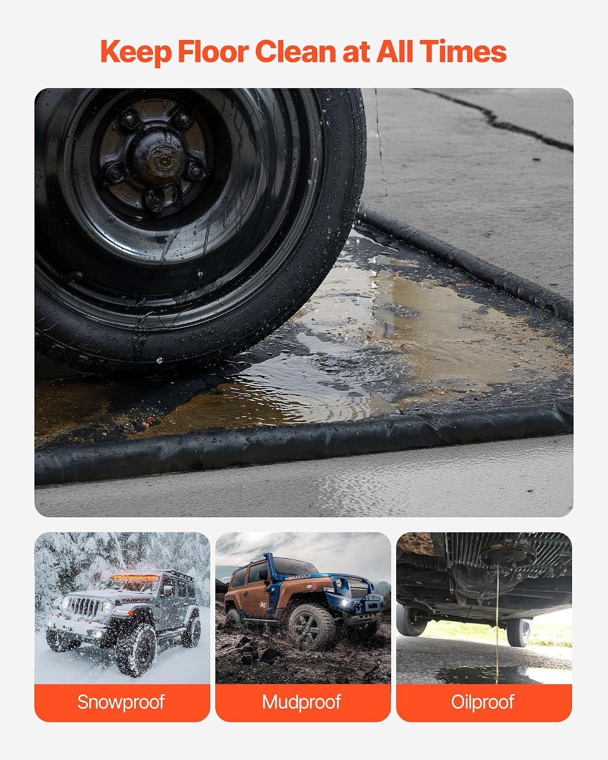 image:imageVEVOR Containment Mat 7 ft 9 in x 18 ft NonSlip PVC Garage Floor Mat with a Cleaning Squeegee Heavy Duty Durable Waterproof Containment Protection from Snow Rain and Mud for Cars Parking Black7 ft 9 in x 18 ft