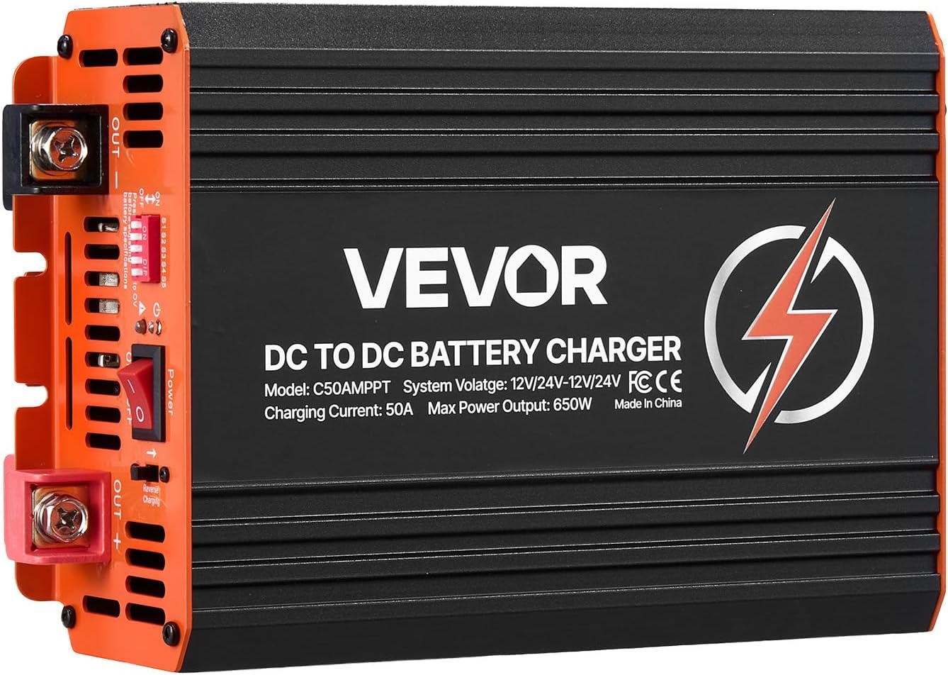 image:imageVEVOR DC to DC Charger with MPPT 650W 50A OnBoard Battery Charger Solar PanelAlternator Dual Input Smart MultiStage Charging for LiFePO4 LeadAcid Batteries 12V24V12V24V for RV Home Backup925 x 571 x 276 in