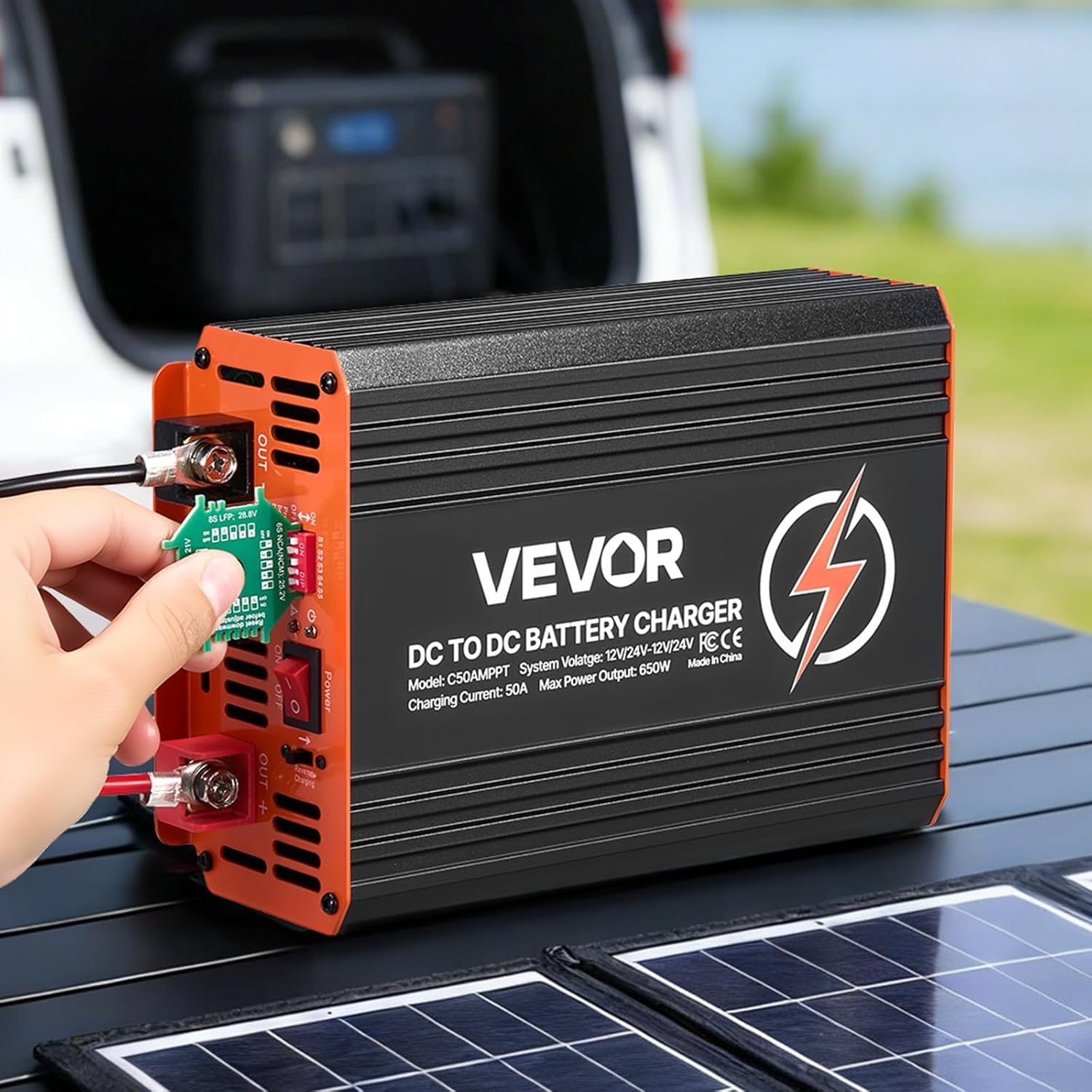 image:imageVEVOR DC to DC Charger with MPPT 650W 50A OnBoard Battery Charger Solar PanelAlternator Dual Input Smart MultiStage Charging for LiFePO4 LeadAcid Batteries 12V24V12V24V for RV Home Backup925 x 571 x 276 in