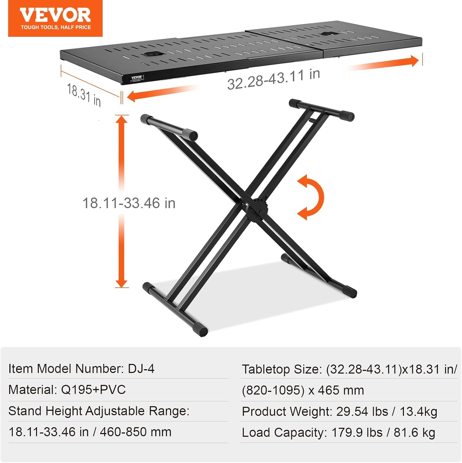 image:imageVEVOR DJ Table Stand 3243 x 18 Portable DJ Laptop and Controller Stand Lightweight DJ Desk DJ Booth Adjustable Height DJ Stand Foldable DoubleX Keyboard Stand amp Tabletop Audio Mixer StandDJ Table Expand