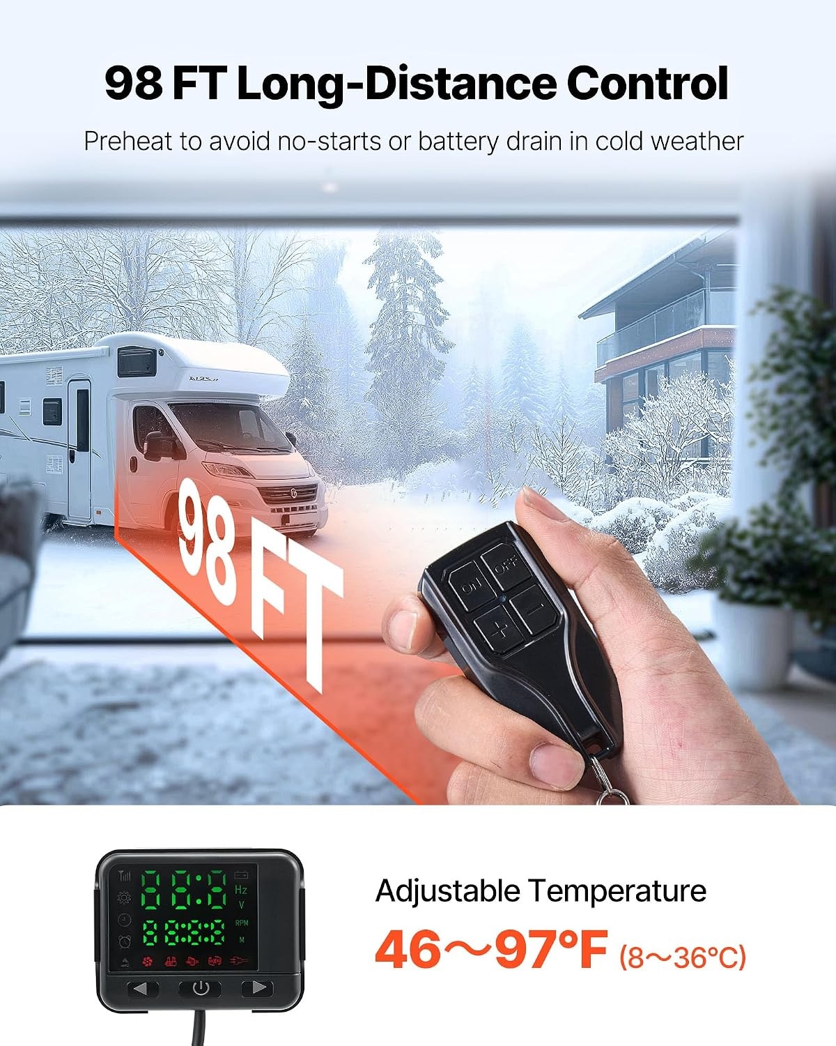 image:imageVEVOR Diesel Air Heater 12V 2KW Integrated Diesel Heater with Remote and LCD Display 10L Tank Compact Diesel Heating Solution Quick Warmup for RVs Trailers Campers Boats and Indoor UseOrange