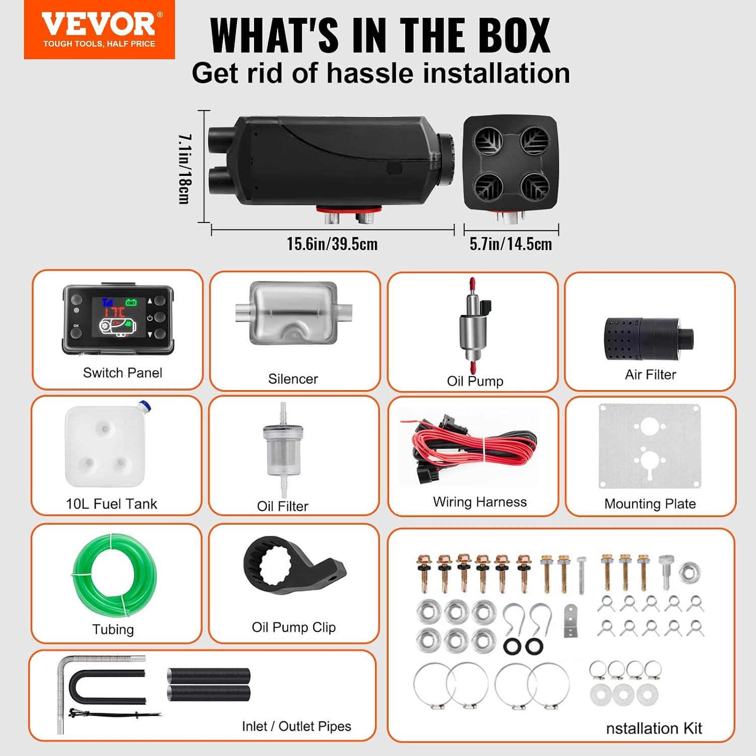 image:imageVEVOR Diesel Air Heater 12V 2KW Integrated Diesel Heater with Remote and LCD Display 10L Tank Compact Diesel Heating Solution Quick Warmup for RVs Trailers Campers Boats and Indoor UseBlack