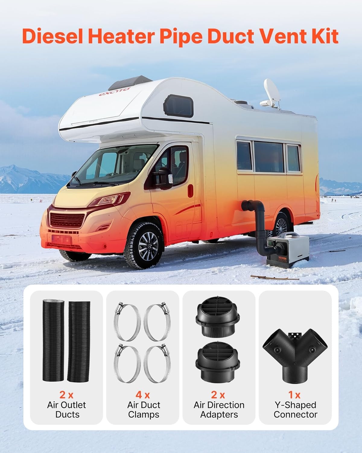 image:imageVEVOR Diesel Heater Pipe Duct Vent Kit 3inch Heater Pipe Warm Air Outlet Vent Set with YShaped Connector amp Air Duct Clamps Parking Heaters Air Ducts Vent Kit for 2KW 5KW 8KW Diesel Heaters Black