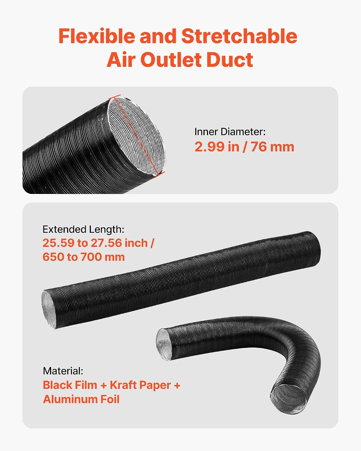 image:imageVEVOR Diesel Heater Pipe Duct Vent Kit 3inch Heater Pipe Warm Air Outlet Vent Set with YShaped Connector amp Air Duct Clamps Parking Heaters Air Ducts Vent Kit for 2KW 5KW 8KW Diesel Heaters Black