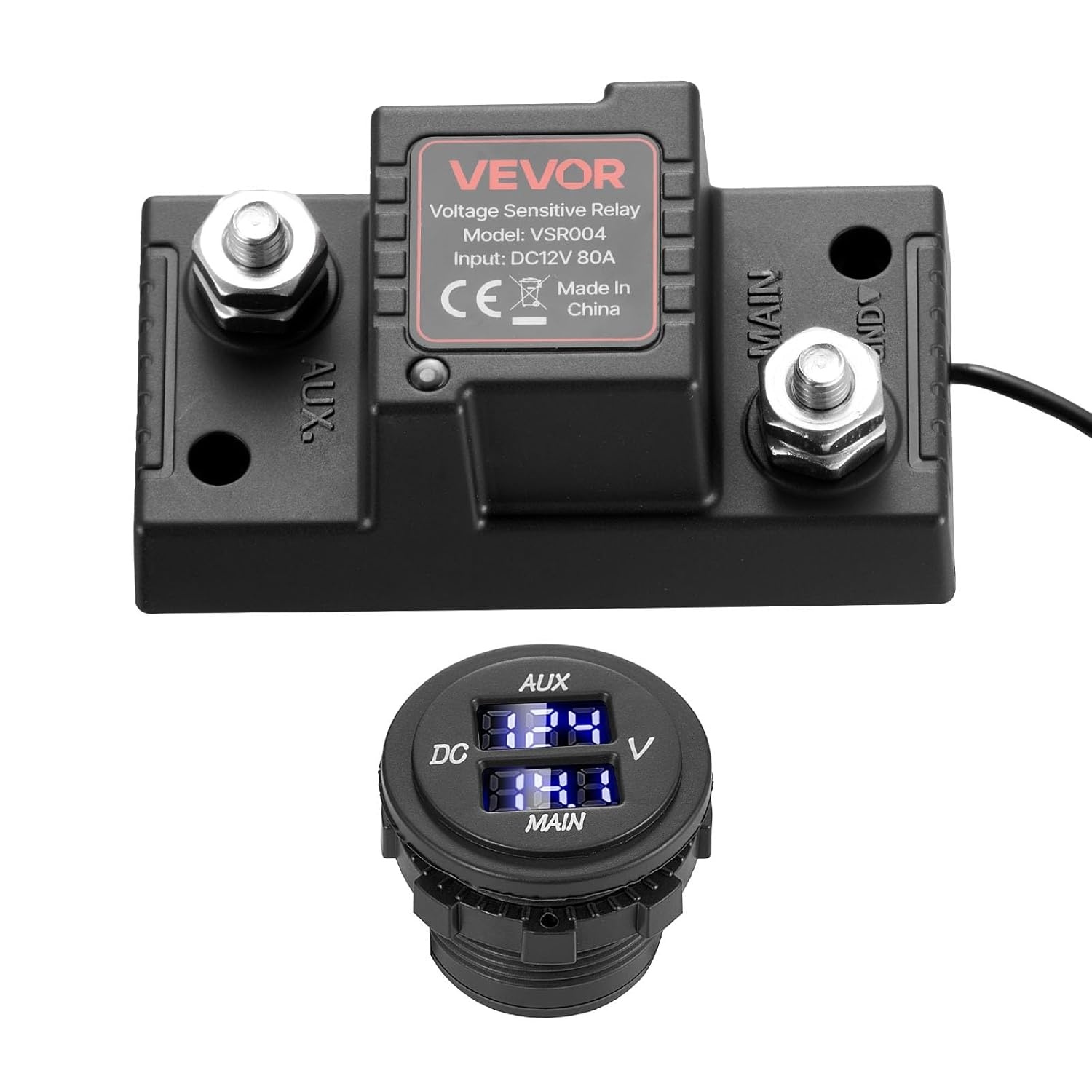 image:imageVEVOR Dual Battery Isolator Kit 12V 80 Amp 2 ft 6 AWG ManualAutomatic VSR Voltage Sensitive Relay with Voltmeter LCD Screen Smart Battery Isolator Compatible with LeadAcid Batteries for UTV