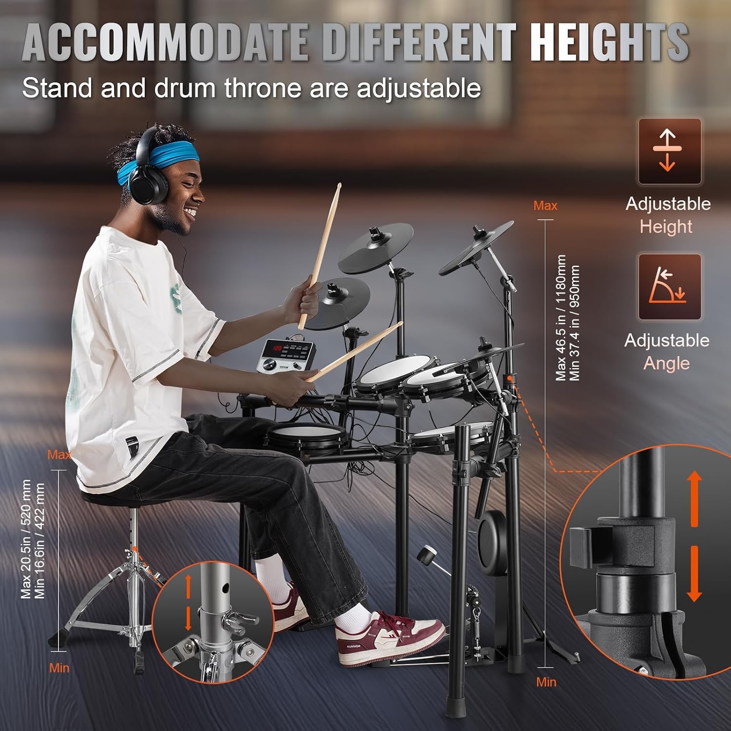 image:imageVEVOR Electric Drum Set 32 Drum Kits amp 480 Sounds Electronic Drum Kit USB MIDI Supported 8 in Quiet Mesh Snare Electric Drum Set with 10 in Cymbals Drum Sticks amp Headphone for Beginners amp Adults8in 5Drums 4Cymbals