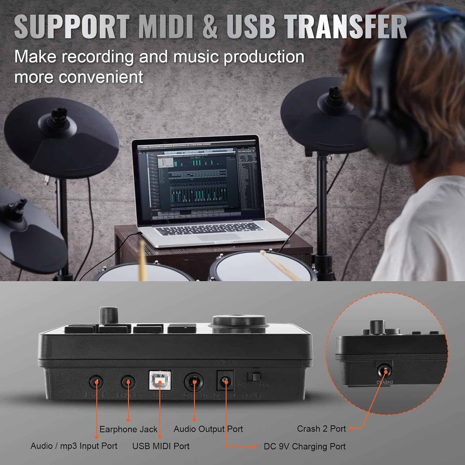 image:imageVEVOR Electric Drum Set 32 Drum Kits amp 480 Sounds Electronic Drum Kit USB MIDI Supported 8 in Quiet Mesh Snare Electric Drum Set with 10 in Cymbals Drum Sticks amp Headphone for Beginners amp Adults8in 5Drums 4Cymbals