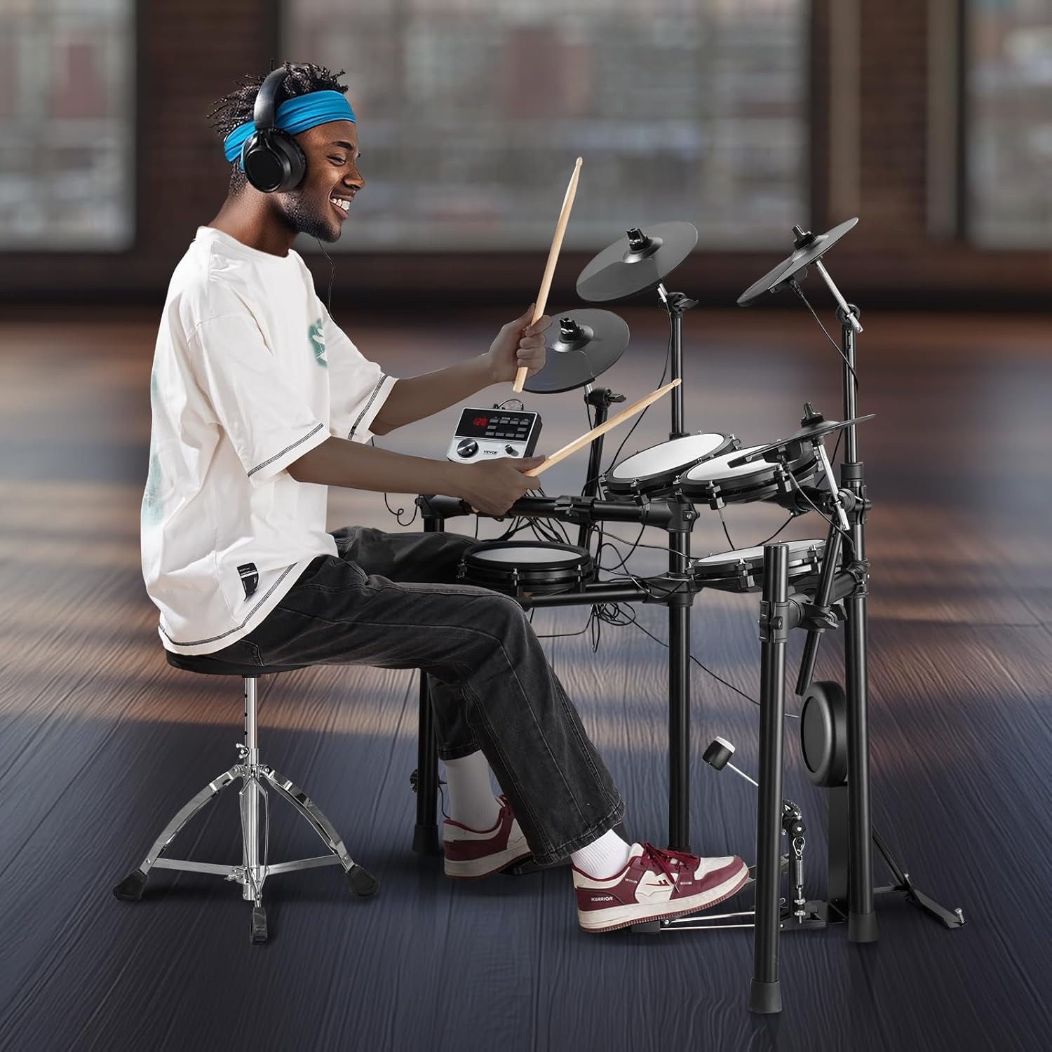 image:imageVEVOR Electric Drum Set 32 Drum Kits amp 480 Sounds Electronic Drum Kit USB MIDI Supported 8 in Quiet Mesh Snare Electric Drum Set with 10 in Cymbals Drum Sticks amp Headphone for Beginners amp Adults8in 5Drums 4Cymbals