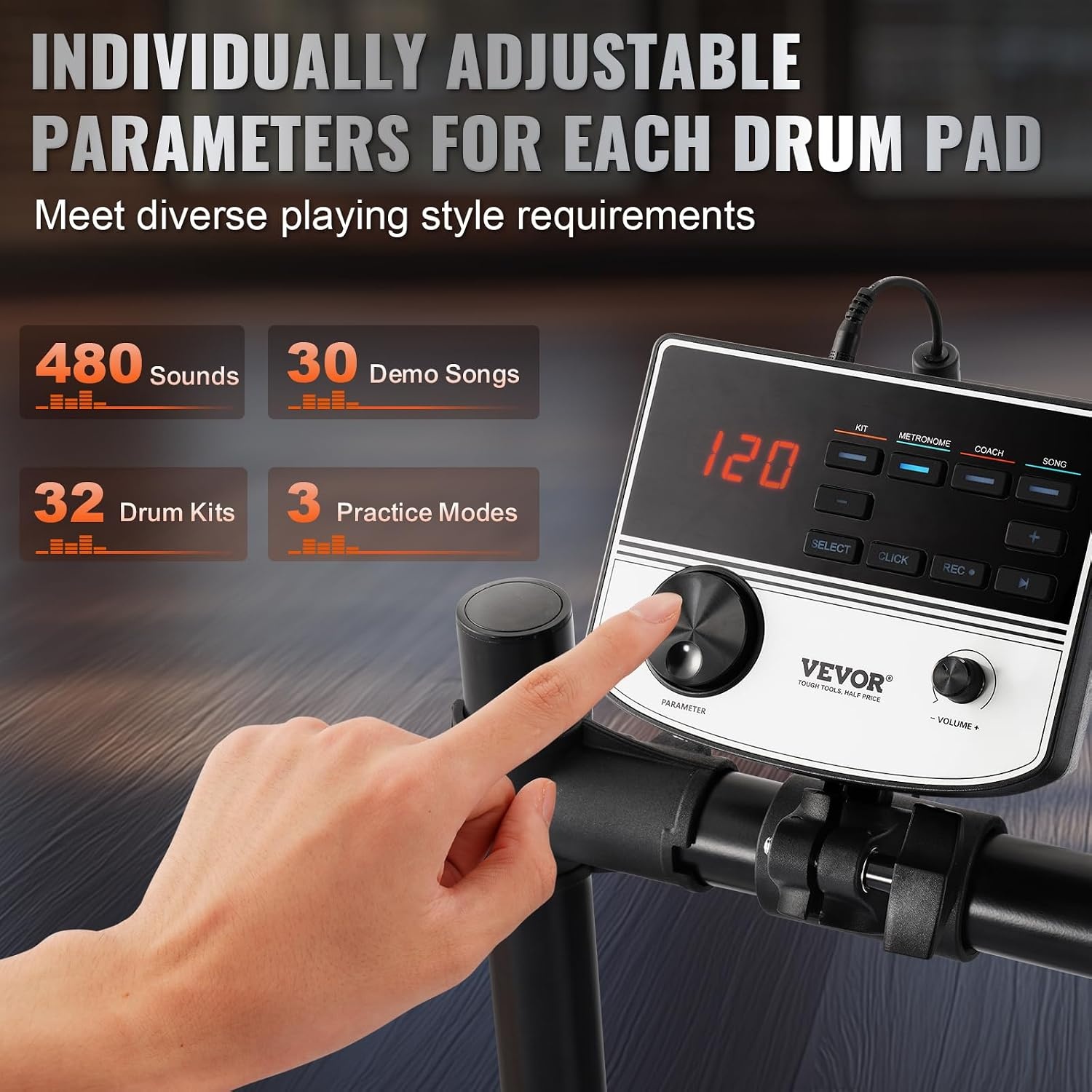 image:imageVEVOR Electric Drum Set 32 Drum Kits amp 480 Sounds Electronic Drum Kit USB MIDI Supported 8 in Quiet Mesh Snare Electric Drum Set with 10 in Cymbals Drum Sticks amp Headphone for Beginners amp Adults8in 5Drums 4Cymbals