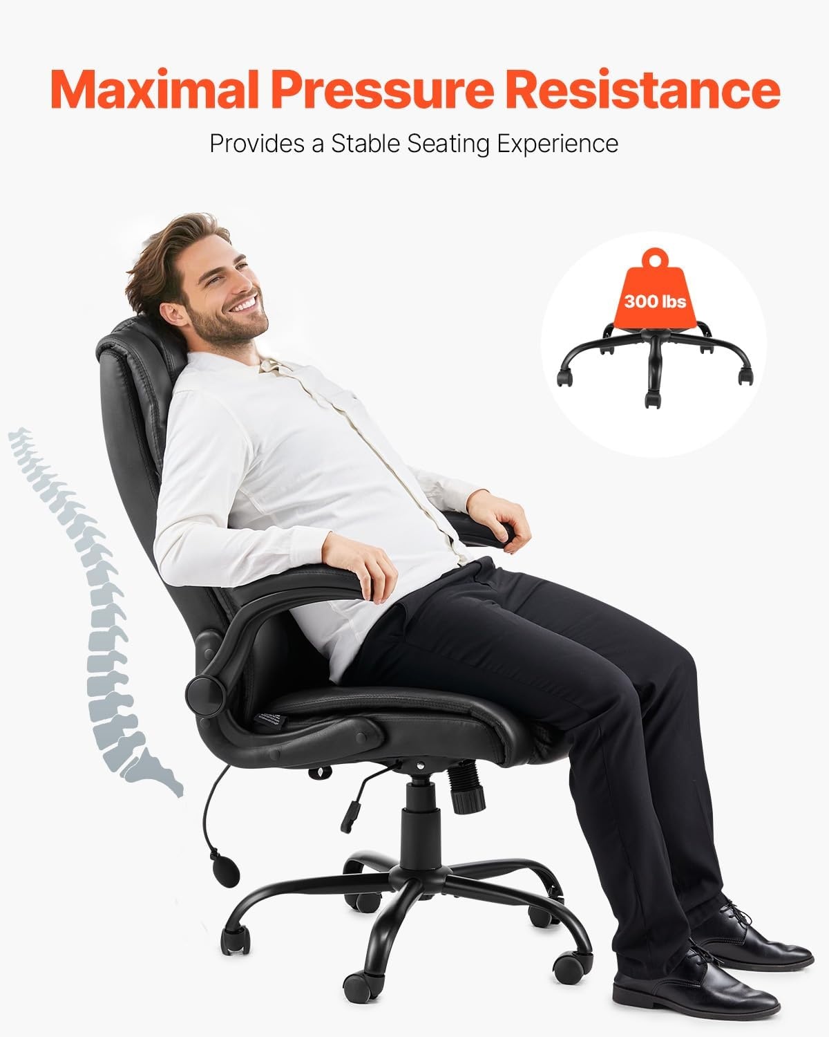 image:imageVEVOR Executive Office Chair with Lumbar Support 300lb Capacity Office Chair with Flipup Armrests amp Lumbar Pillow Height Adjustable Ergonomic Chair PU Leather Reclining Home Office Desk ChairsAdjustable Lumbar Support