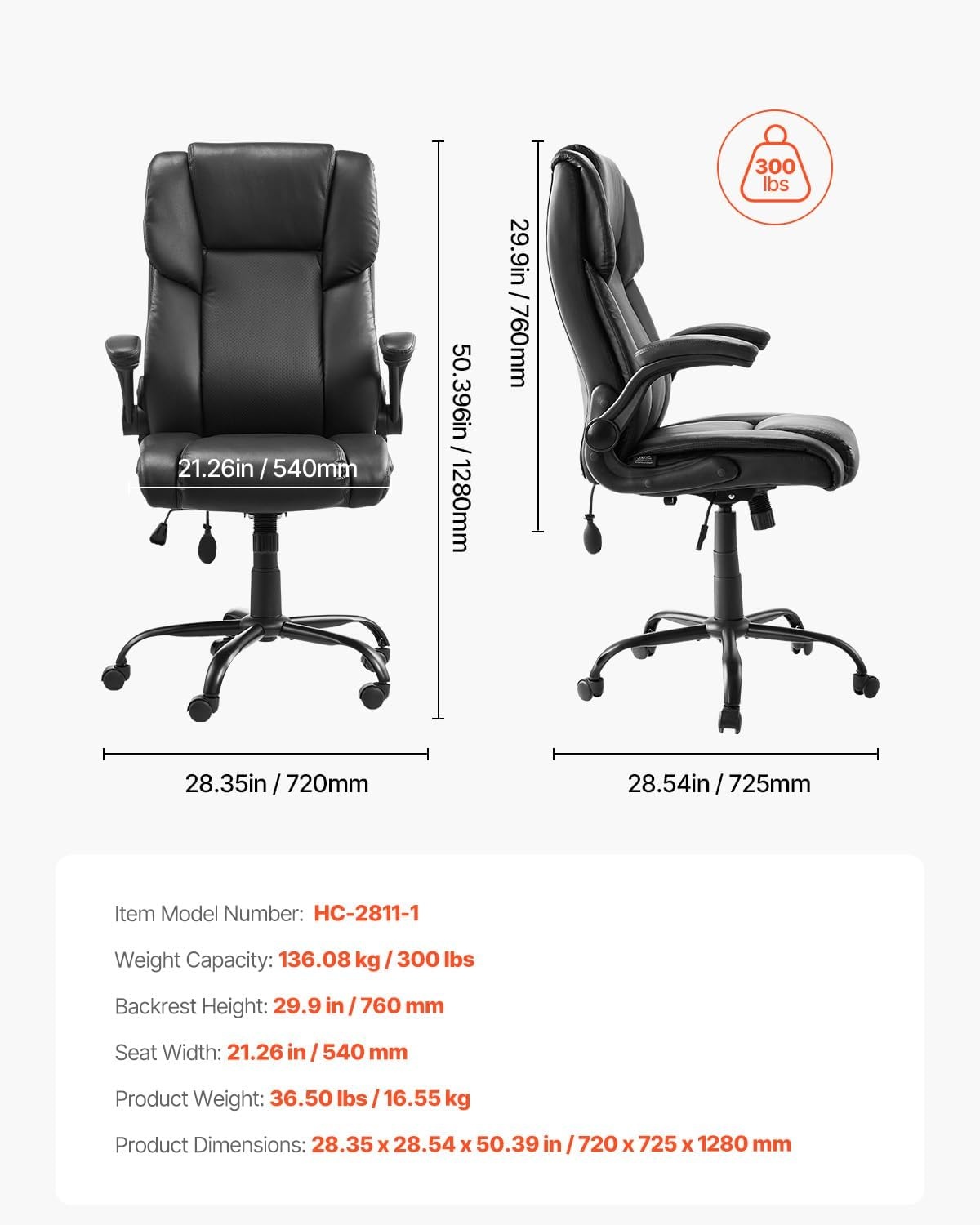 image:imageVEVOR Executive Office Chair with Lumbar Support 300lb Capacity Office Chair with Flipup Armrests amp Lumbar Pillow Height Adjustable Ergonomic Chair PU Leather Reclining Home Office Desk ChairsAdjustable Lumbar Support