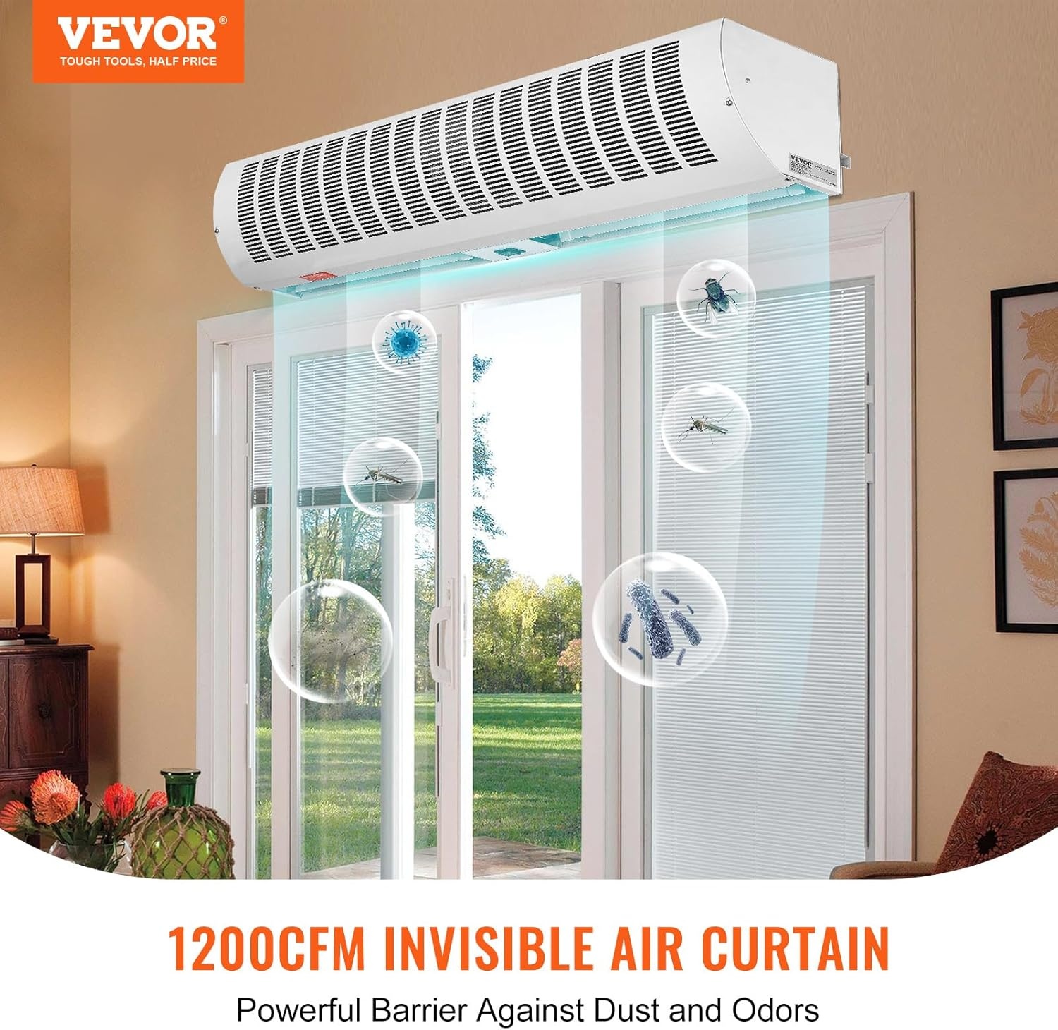 image:imageVEVOR FM150900U Commercial Wall Mounted Air Curtains Indoor Over Door Fan with Heavy Duty Limit Switch EasyInstall 110V Unheated 36 inch White