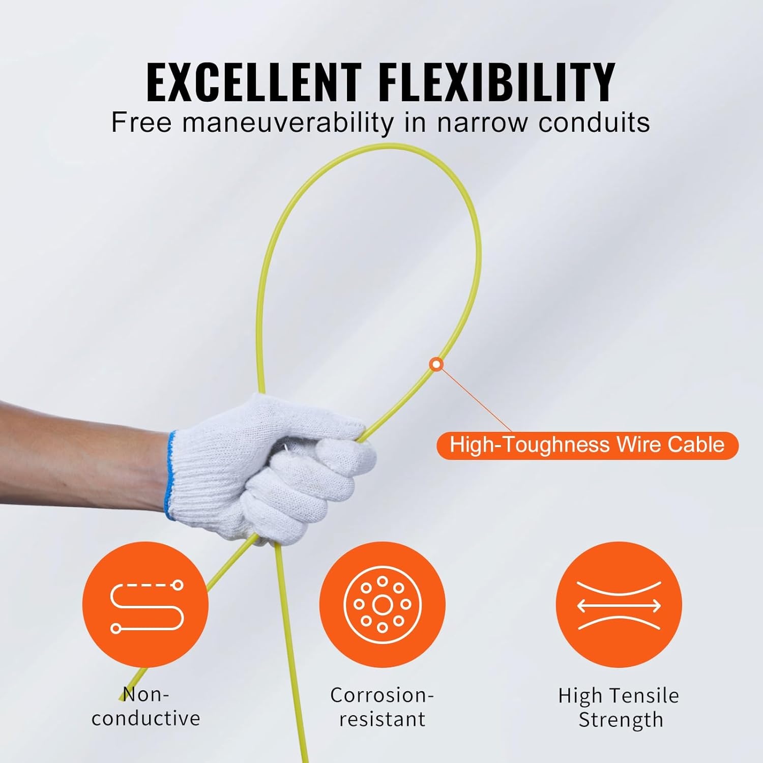 image:imageVEVOR Fish Tape 200 ft 316inch Fiberglass Wire Puller with Optimized Housing and Handle EasytoUse Cable Puller Tool Flexible Wire Fishing Tools for Wall and Electrical Conduit NonConductive200 ft 316inch