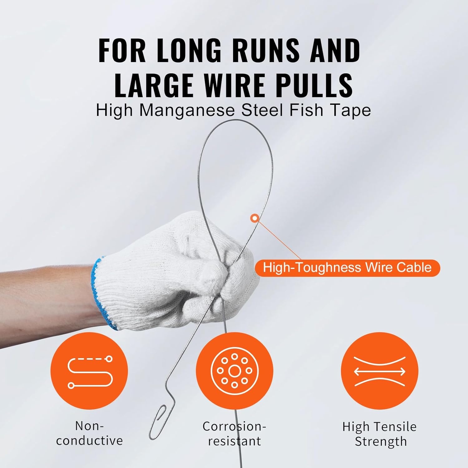 image:imageVEVOR Fish Tape 200 ft 316inch Fiberglass Wire Puller with Optimized Housing and Handle EasytoUse Cable Puller Tool Flexible Wire Fishing Tools for Wall and Electrical Conduit NonConductive240foot 18inch