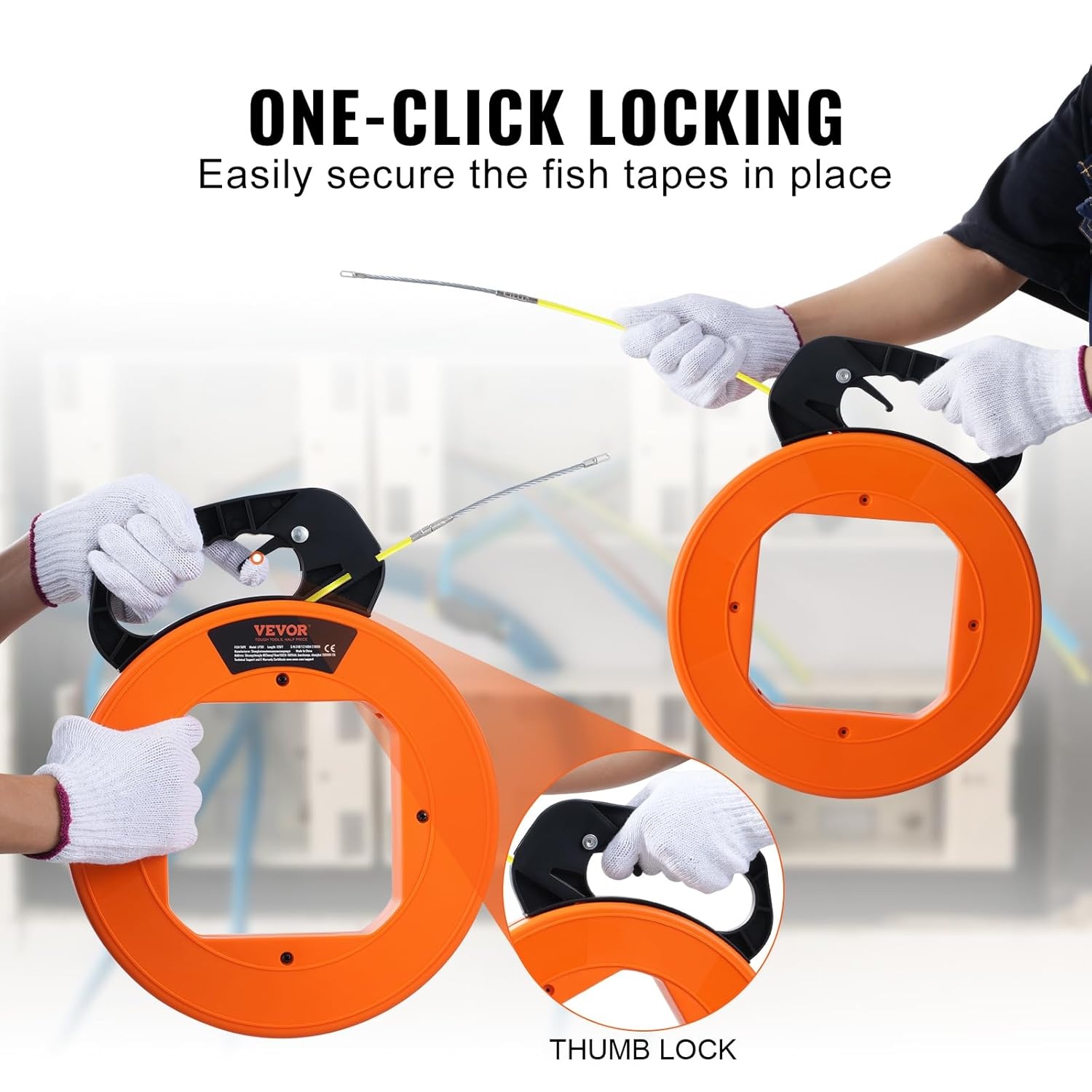 image:imageVEVOR Fish Tape 200 ft 316inch Fiberglass Wire Puller with Optimized Housing and Handle EasytoUse Cable Puller Tool Flexible Wire Fishing Tools for Wall and Electrical Conduit NonConductive200 ft 316inch