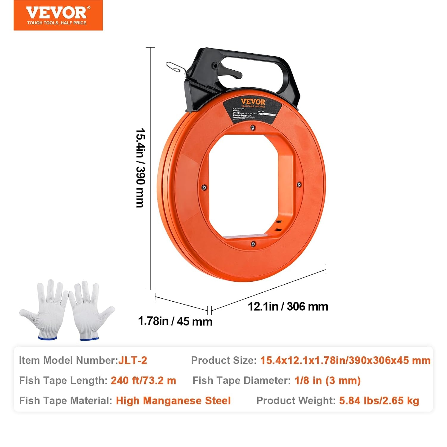 image:imageVEVOR Fish Tape 200 ft 316inch Fiberglass Wire Puller with Optimized Housing and Handle EasytoUse Cable Puller Tool Flexible Wire Fishing Tools for Wall and Electrical Conduit NonConductive240foot 18inch
