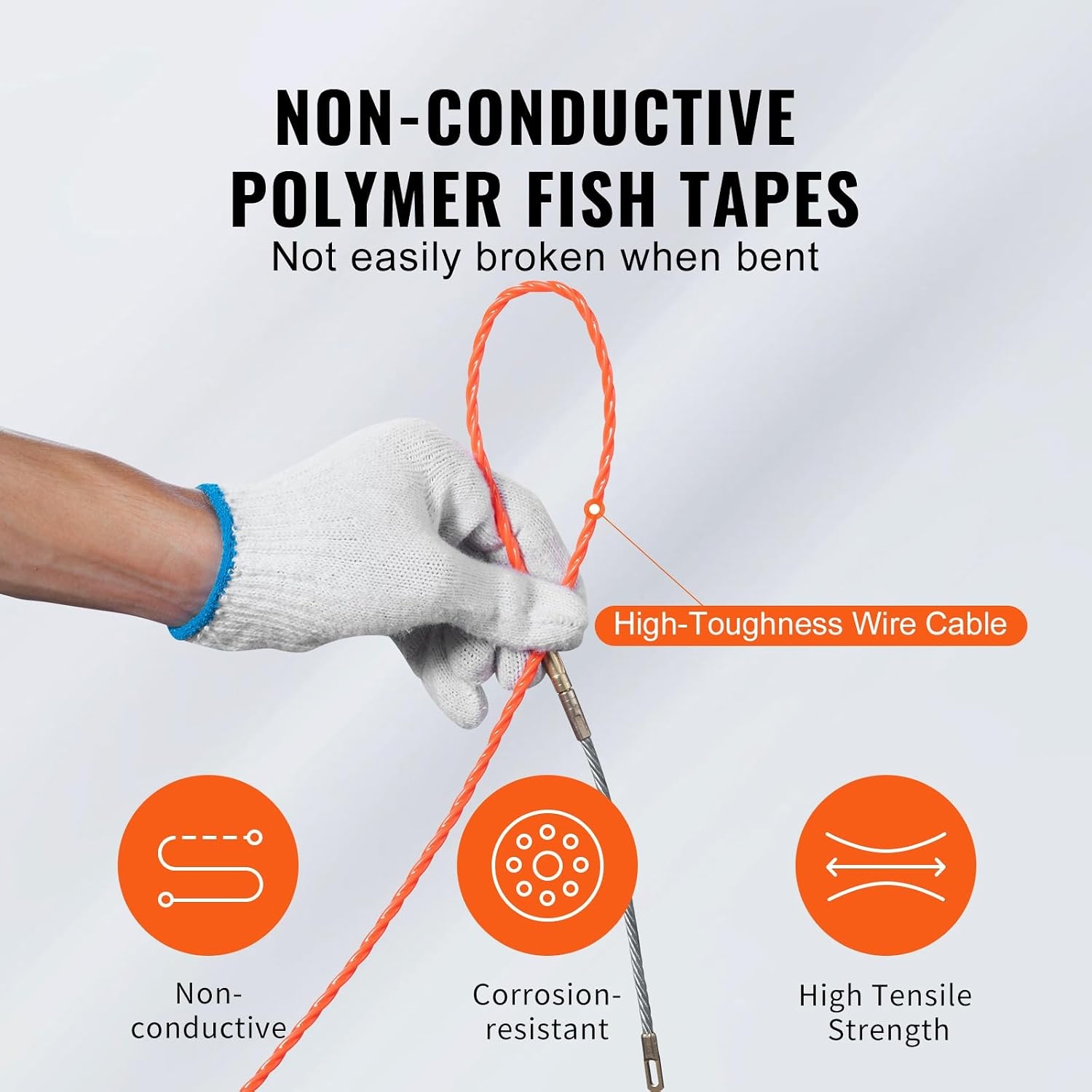 image:imageVEVOR Fish Tape 200 ft 316inch Fiberglass Wire Puller with Optimized Housing and Handle EasytoUse Cable Puller Tool Flexible Wire Fishing Tools for Wall and Electrical Conduit NonConductive125foot 316inch