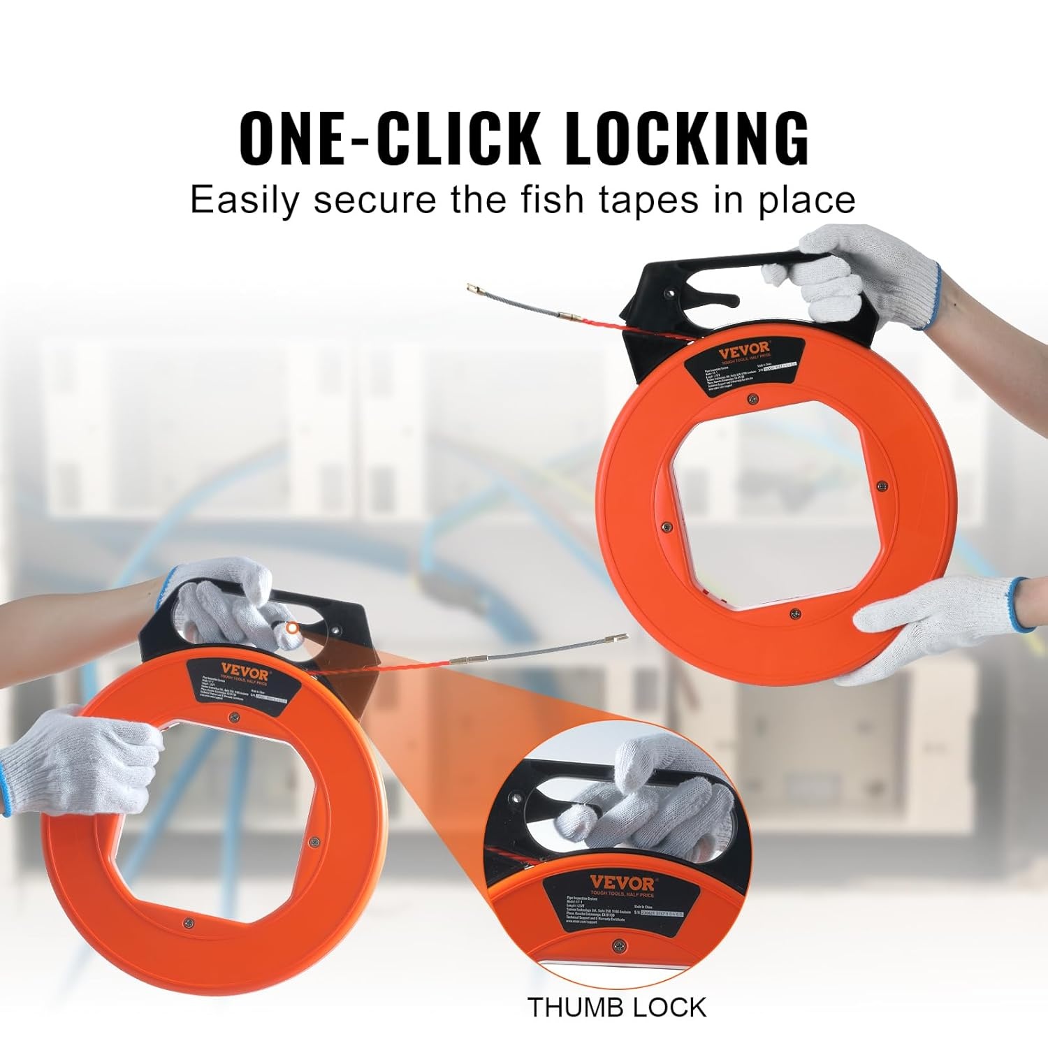 image:imageVEVOR Fish Tape 200 ft 316inch Fiberglass Wire Puller with Optimized Housing and Handle EasytoUse Cable Puller Tool Flexible Wire Fishing Tools for Wall and Electrical Conduit NonConductive125foot 316inch