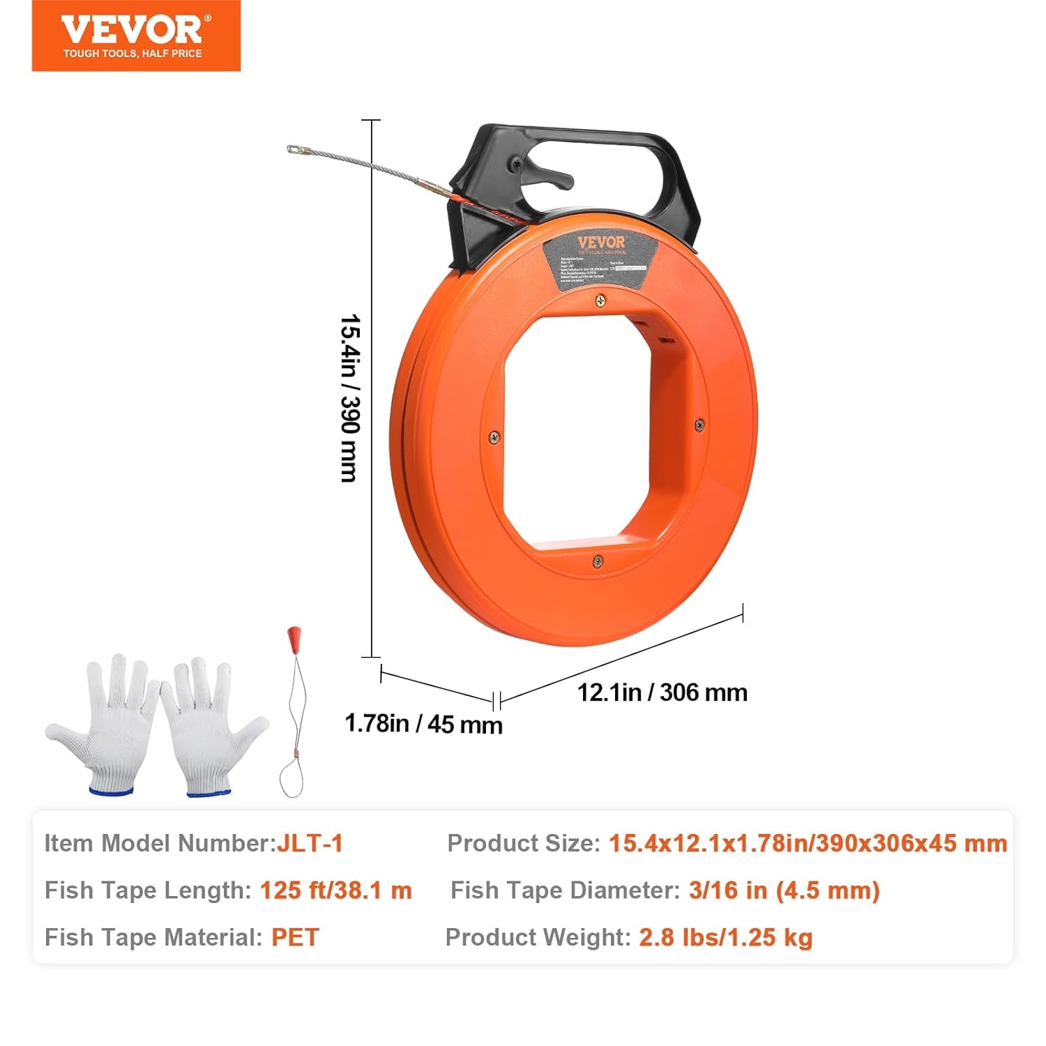image:imageVEVOR Fish Tape 200 ft 316inch Fiberglass Wire Puller with Optimized Housing and Handle EasytoUse Cable Puller Tool Flexible Wire Fishing Tools for Wall and Electrical Conduit NonConductive125foot 316inch