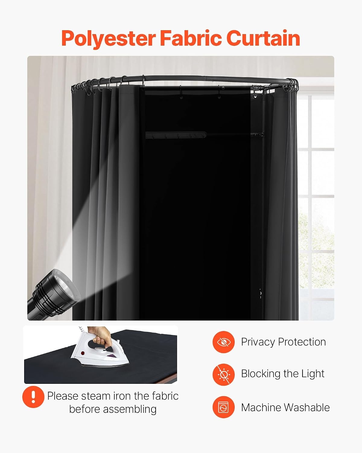 image:imageVEVOR Fitting Room Dressing Room with Thick Polyester Curtains Privacy Space with Shading Curtain and a Hook for Boutique Mall Tailors Store amp Outdoor 39 x 37 x 79 in Black and GrayWhiteBlack