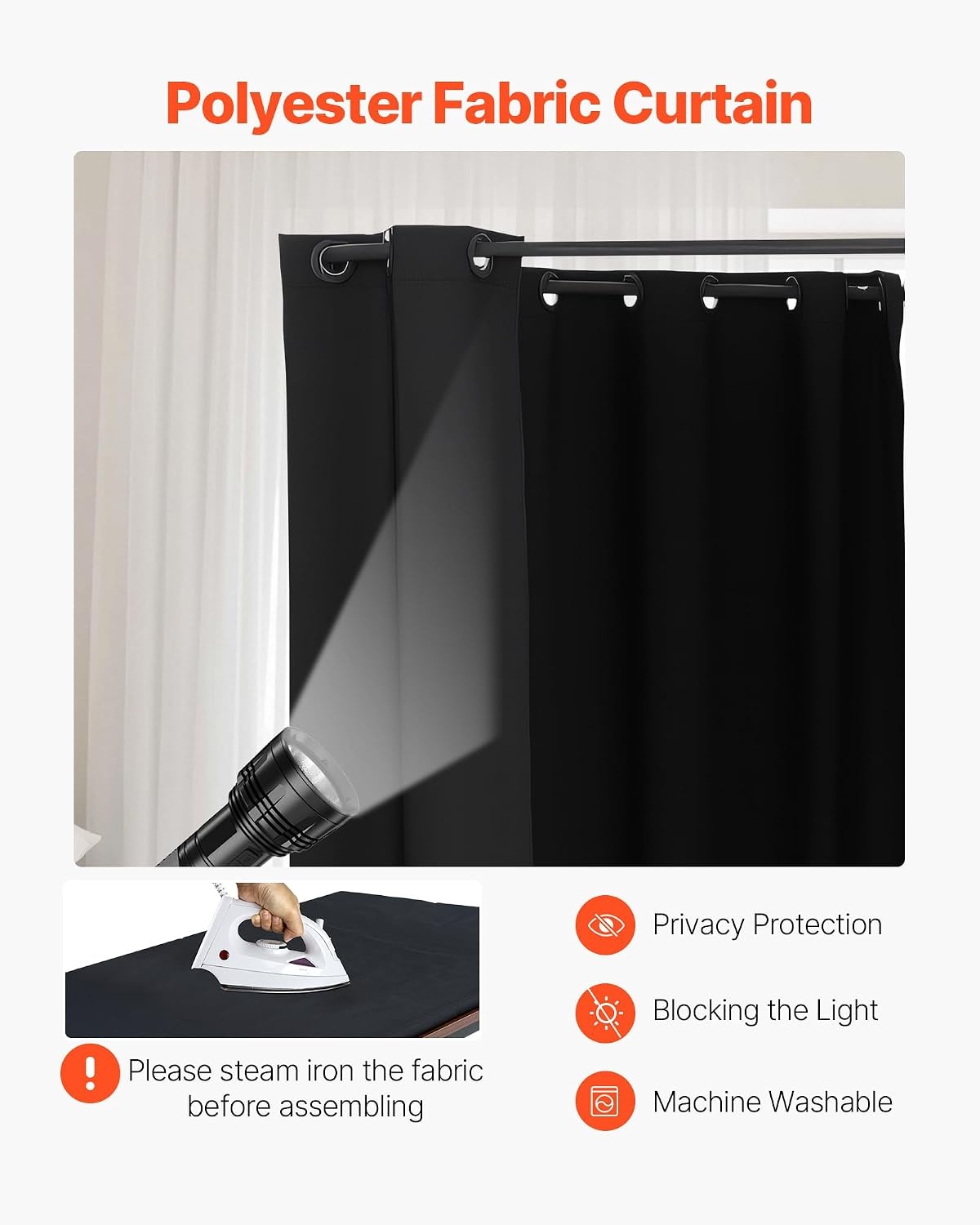 image:imageVEVOR Fitting Room Dressing Room with Thick Polyester Curtains Privacy Space with Shading Curtain and a Hook for Boutique Mall Tailors Store amp Outdoor 39 x 37 x 79 in Black and GrayWhiteBlack