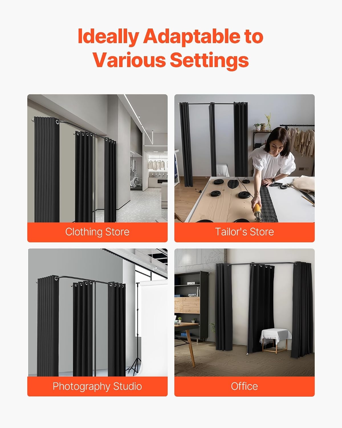 image:imageVEVOR Fitting Room Dressing Room with Thick Polyester Curtains Privacy Space with Shading Curtain and a Hook for Boutique Mall Tailors Store amp Outdoor 39 x 37 x 79 in Black and GrayWhiteBlack