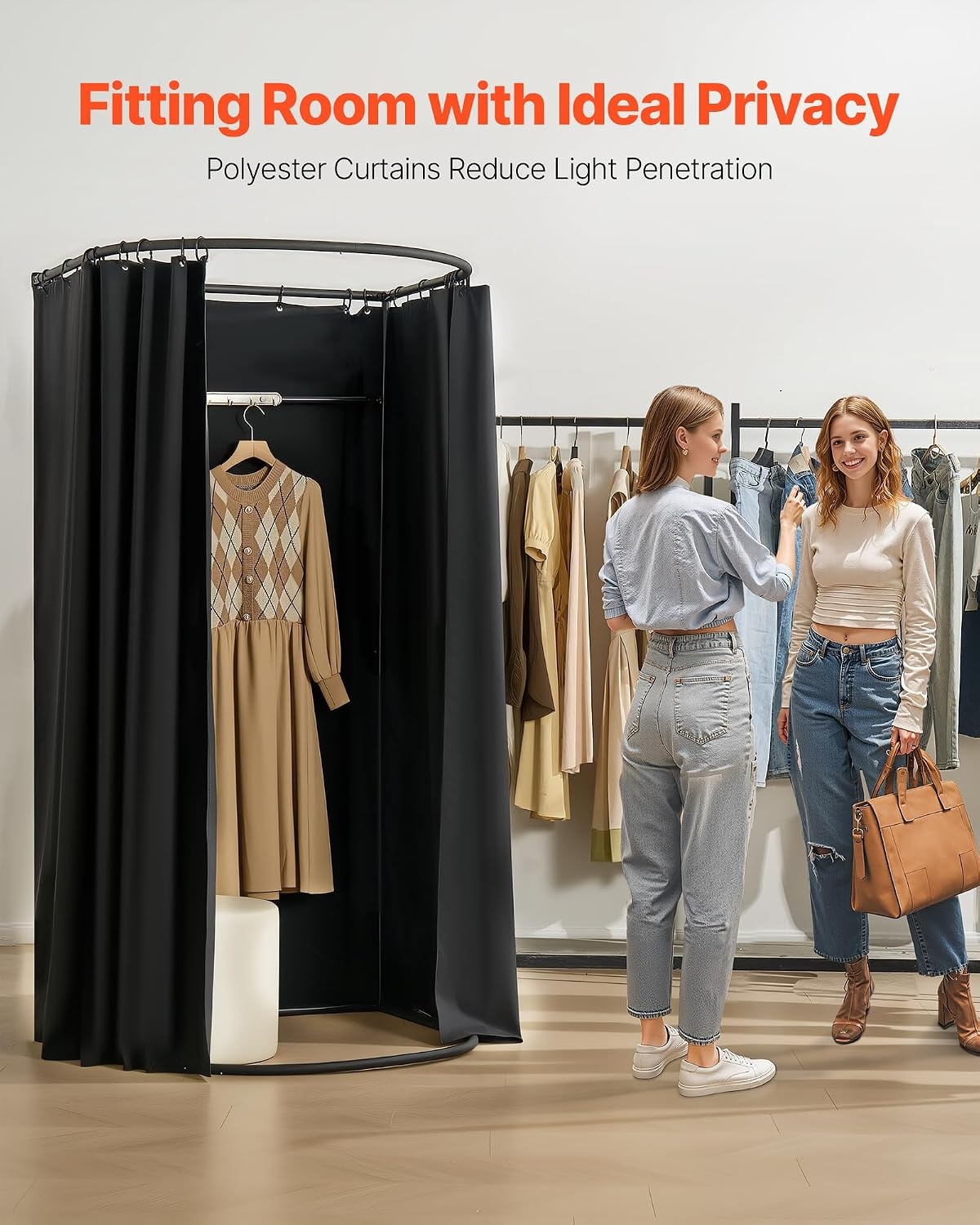 image:imageVEVOR Fitting Room Dressing Room with Thick Polyester Curtains Privacy Space with Shading Curtain and a Hook for Boutique Mall Tailors Store amp Outdoor 39 x 37 x 79 in Black and GrayWhiteBlack