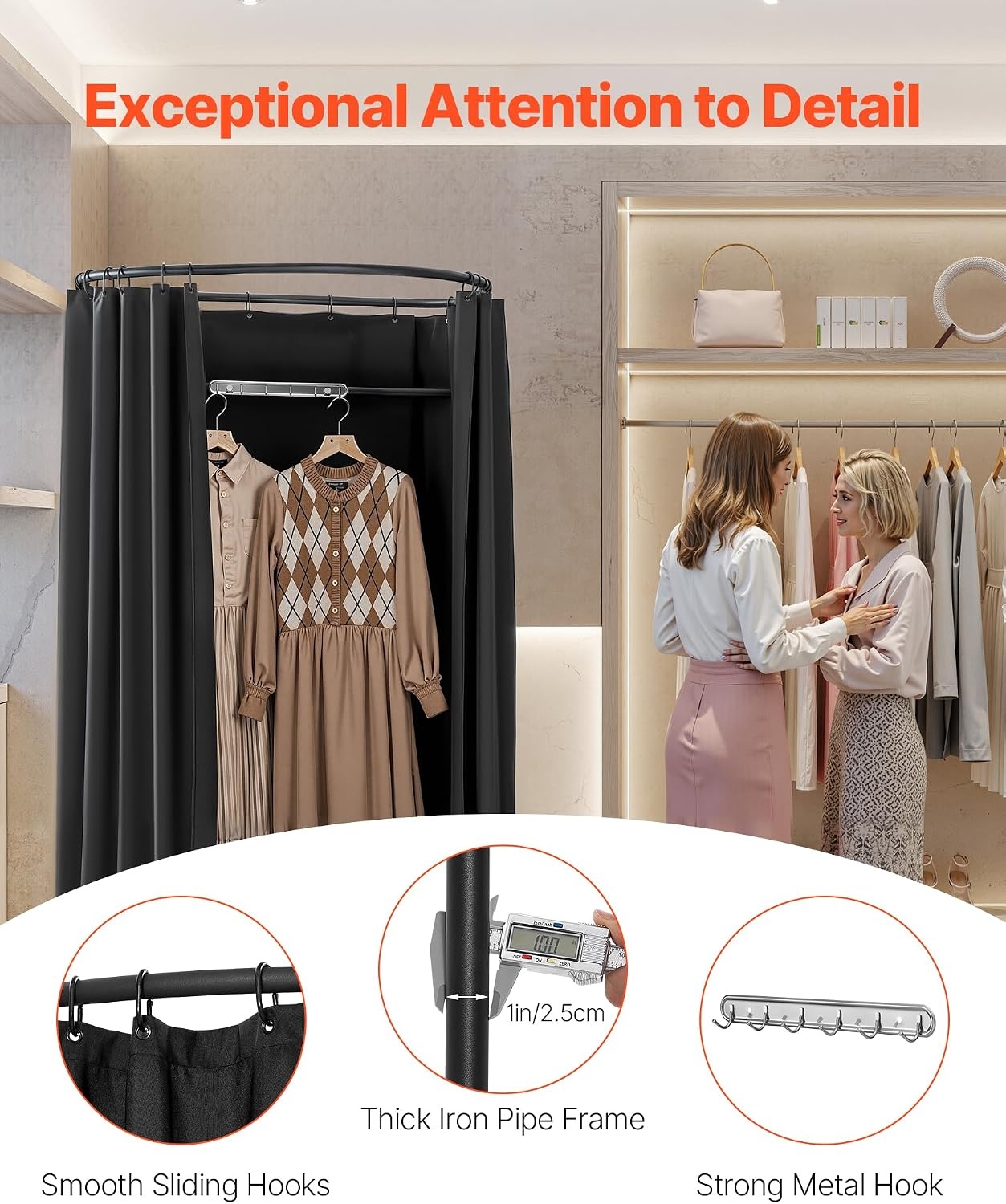 image:imageVEVOR Fitting Room Portable Dressing Room with Thick Polyester Curtains Privacy Space with Shading Curtain and a Hook for Boutique Mall Tailors Store amp Outdoor Activity 39 x 37 x 79 in BlackBlack