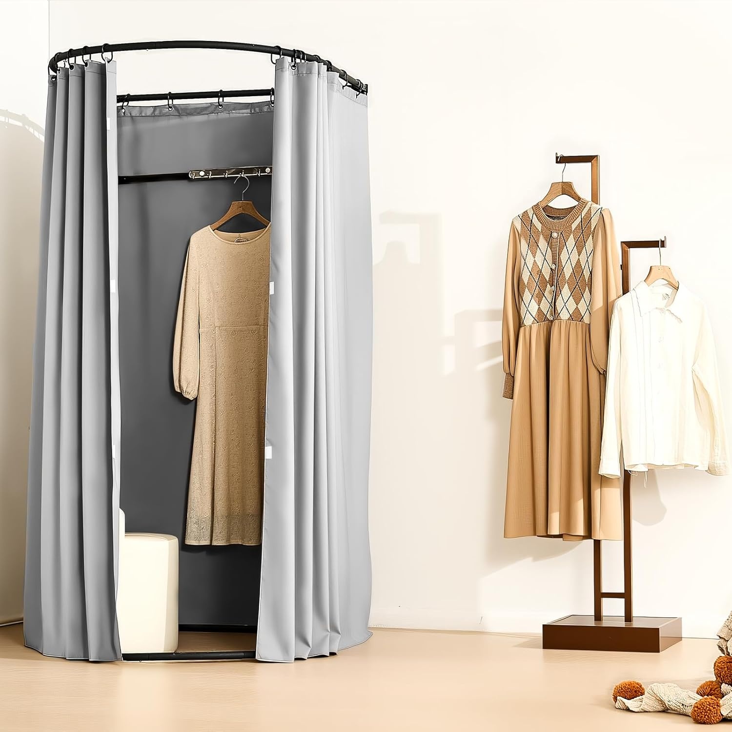 image:imageVEVOR Fitting Room Portable Dressing Room with Thick Polyester Curtains Privacy Space with Shading Curtain and a Hook for Boutique Mall Tailors Store amp Outdoor Activity 39 x 37 x 79 in BlackBlack and Graywhite