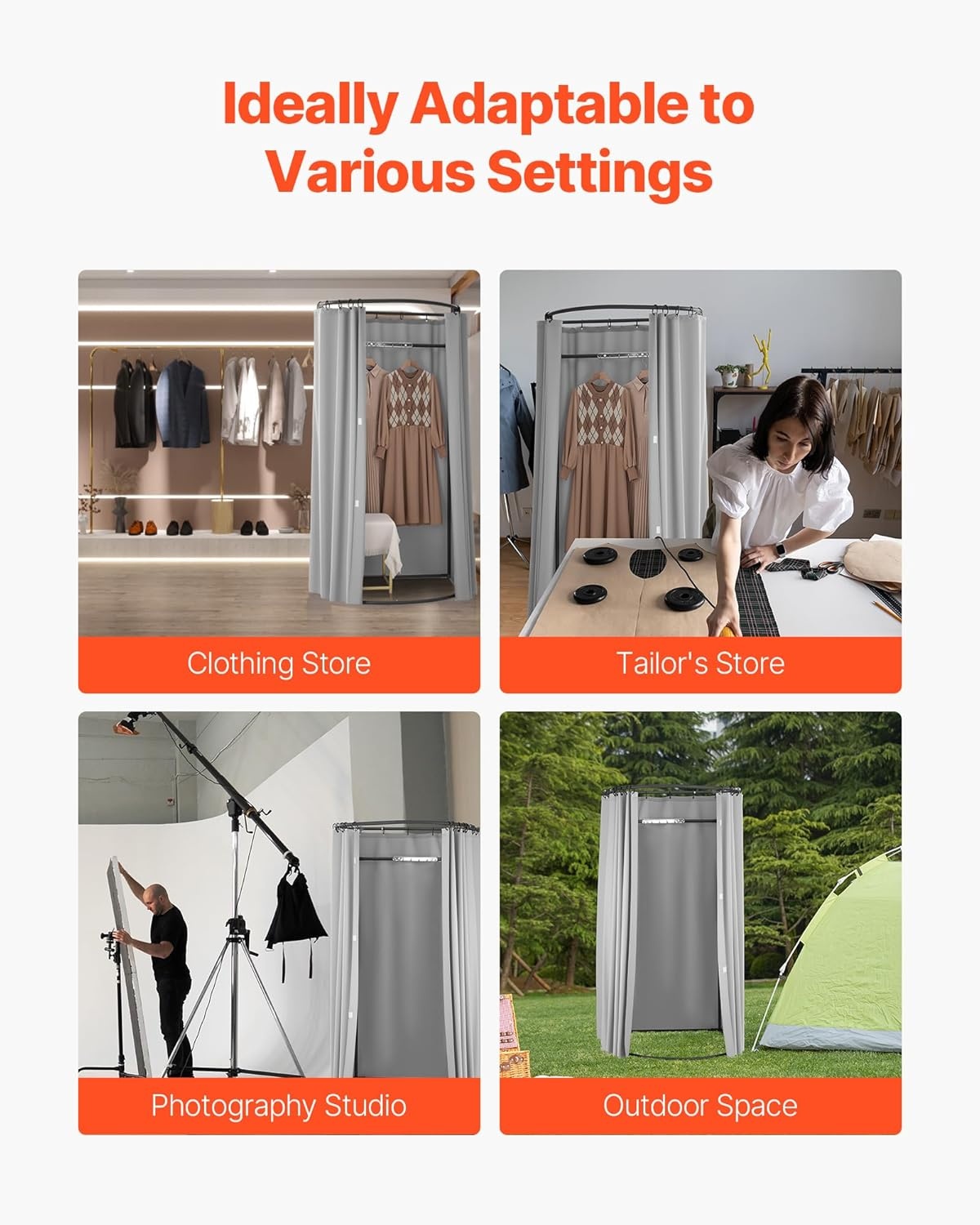 image:imageVEVOR Fitting Room Portable Dressing Room with Thick Polyester Curtains Privacy Space with Shading Curtain and a Hook for Boutique Mall Tailors Store amp Outdoor Activity 39 x 37 x 79 in BlackBlack and Graywhite