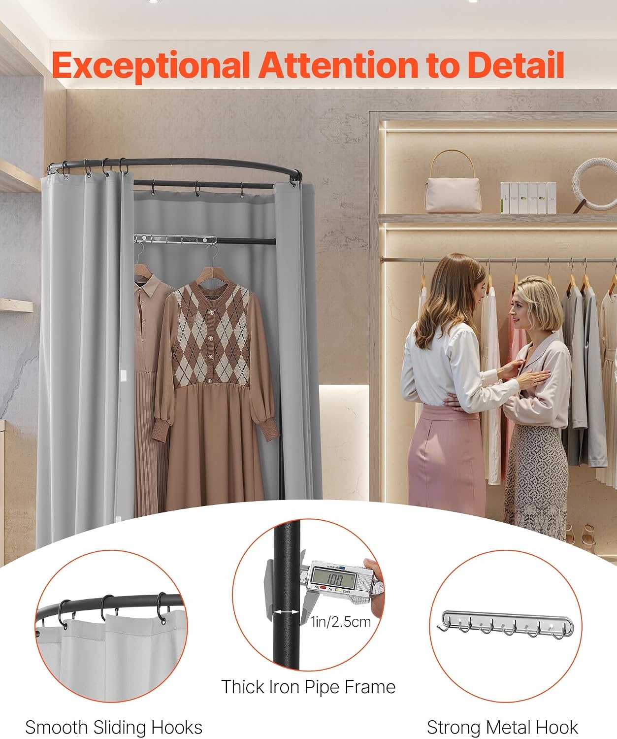 image:imageVEVOR Fitting Room Portable Dressing Room with Thick Polyester Curtains Privacy Space with Shading Curtain and a Hook for Boutique Mall Tailors Store amp Outdoor Activity 39 x 37 x 79 in BlackBlack and Graywhite
