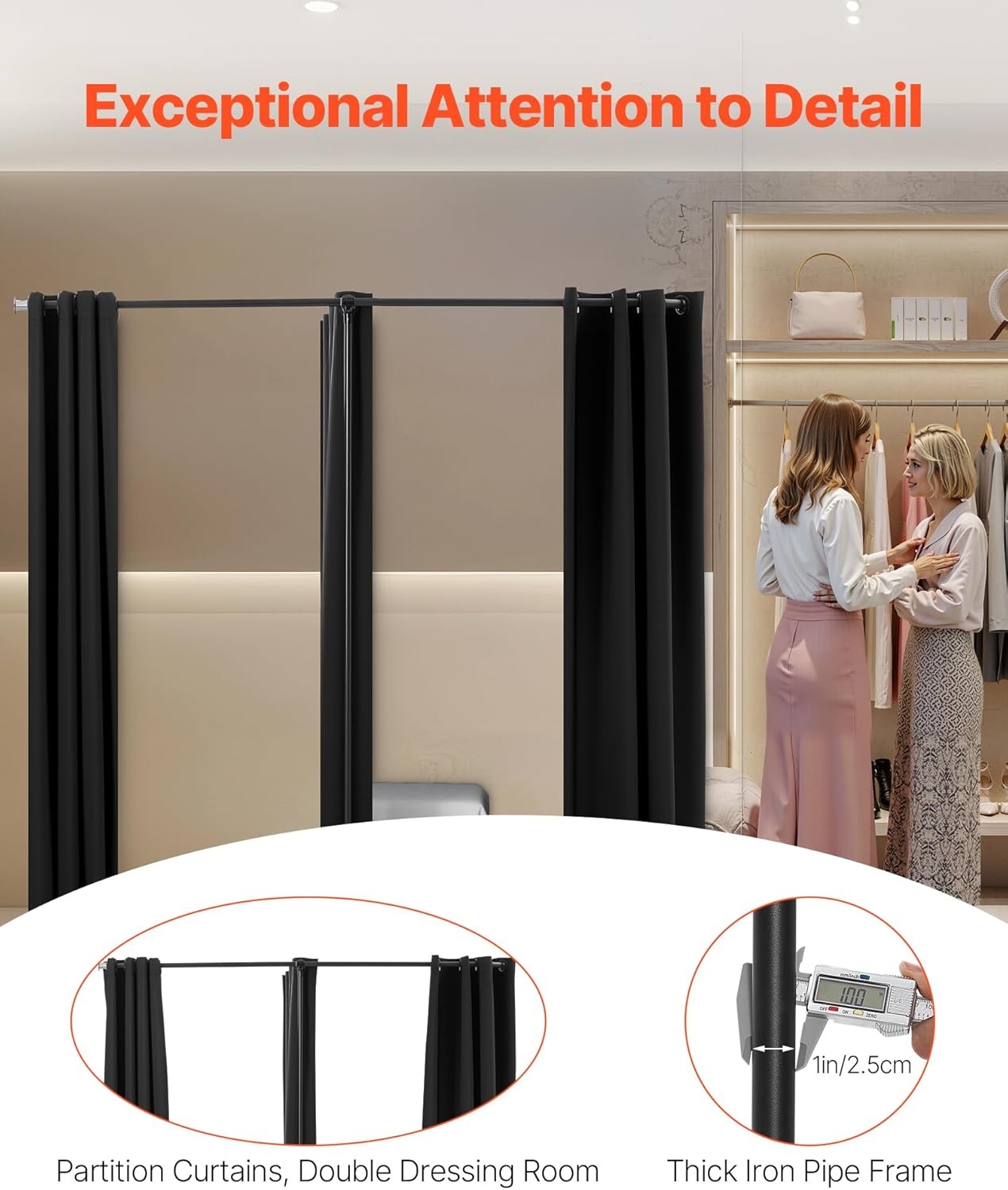 image:imageVEVOR Fitting Room Portable Dressing Room with Thick Polyester Curtains Privacy Space with Shading Curtain and a Hook for Boutique Mall Tailors Store amp Outdoor Activity 39 x 37 x 79 in BlackBlack