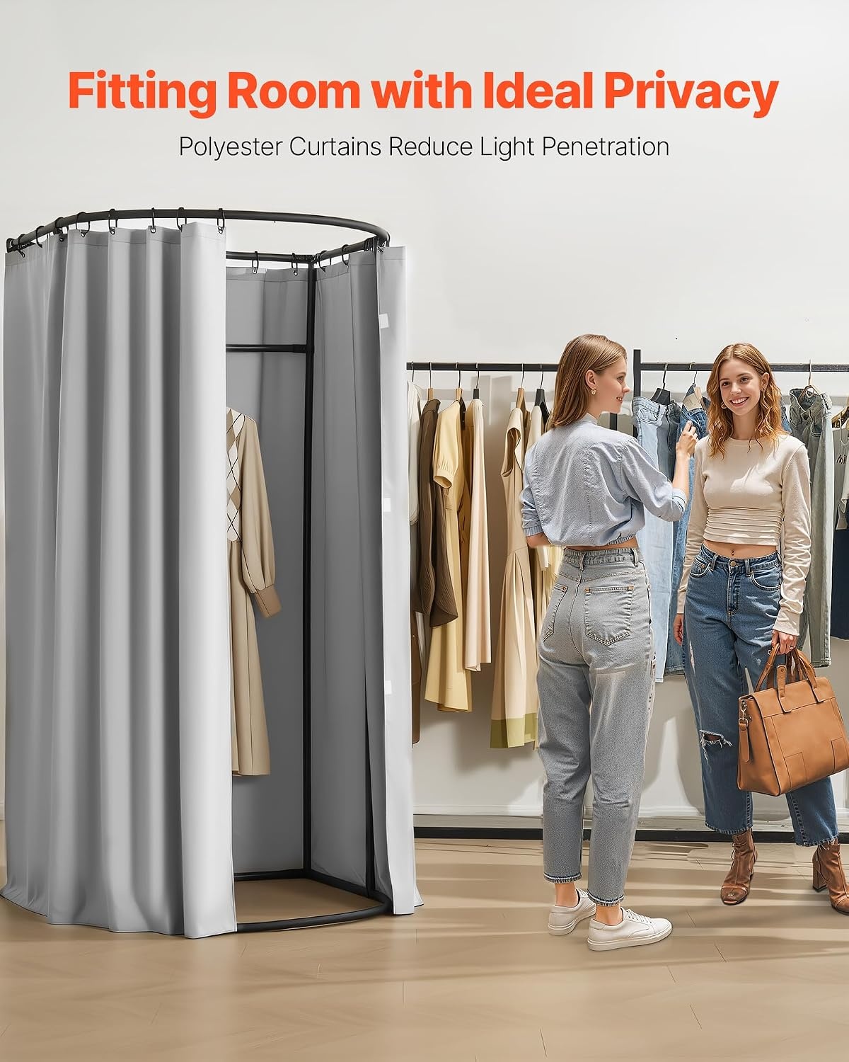 image:imageVEVOR Fitting Room Portable Dressing Room with Thick Polyester Curtains Privacy Space with Shading Curtain and a Hook for Boutique Mall Tailors Store amp Outdoor Activity 39 x 37 x 79 in BlackBlack and Graywhite