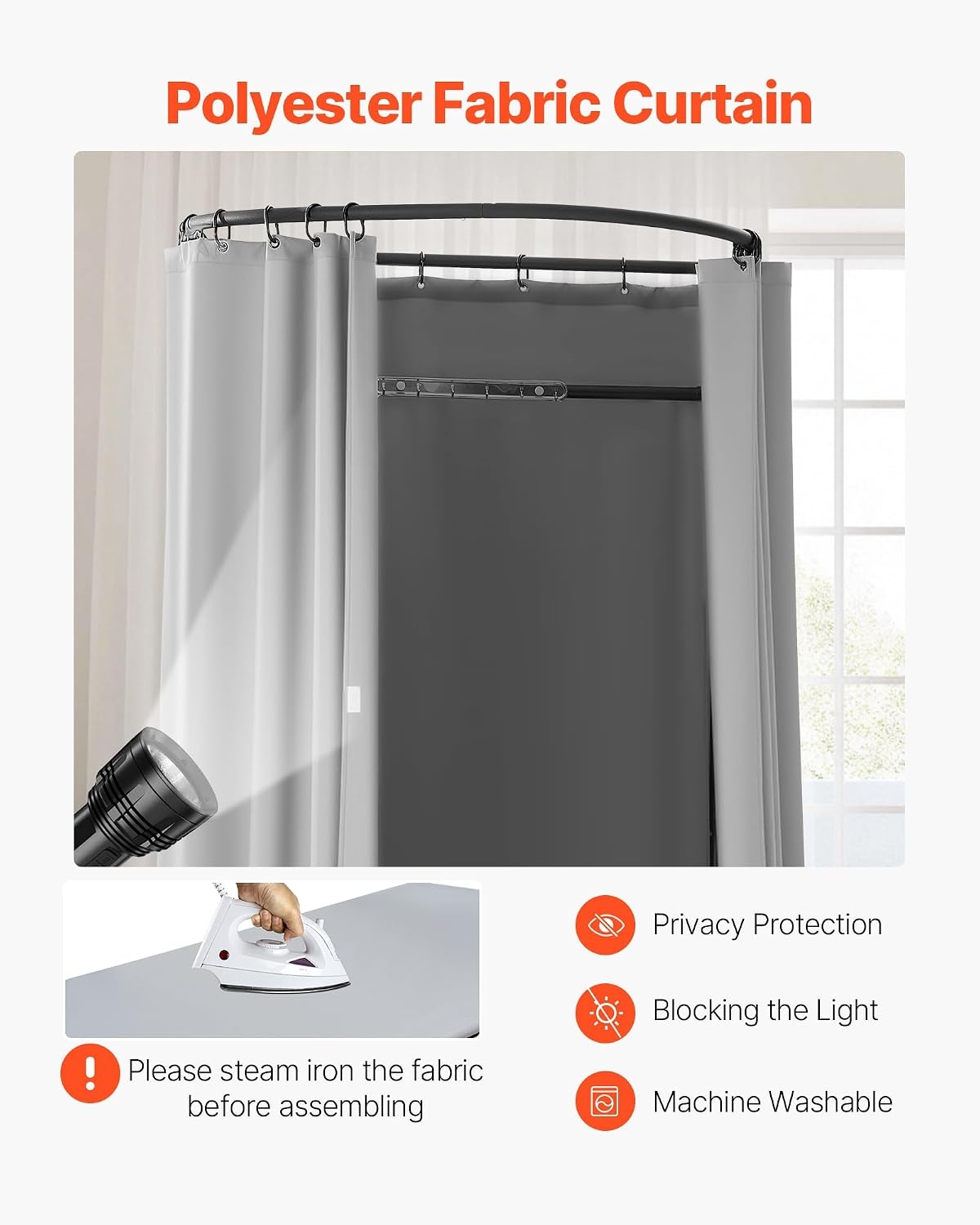 image:imageVEVOR Fitting Room Portable Dressing Room with Thick Polyester Curtains Privacy Space with Shading Curtain and a Hook for Boutique Mall Tailors Store amp Outdoor Activity 39 x 37 x 79 in BlackBlack and Graywhite