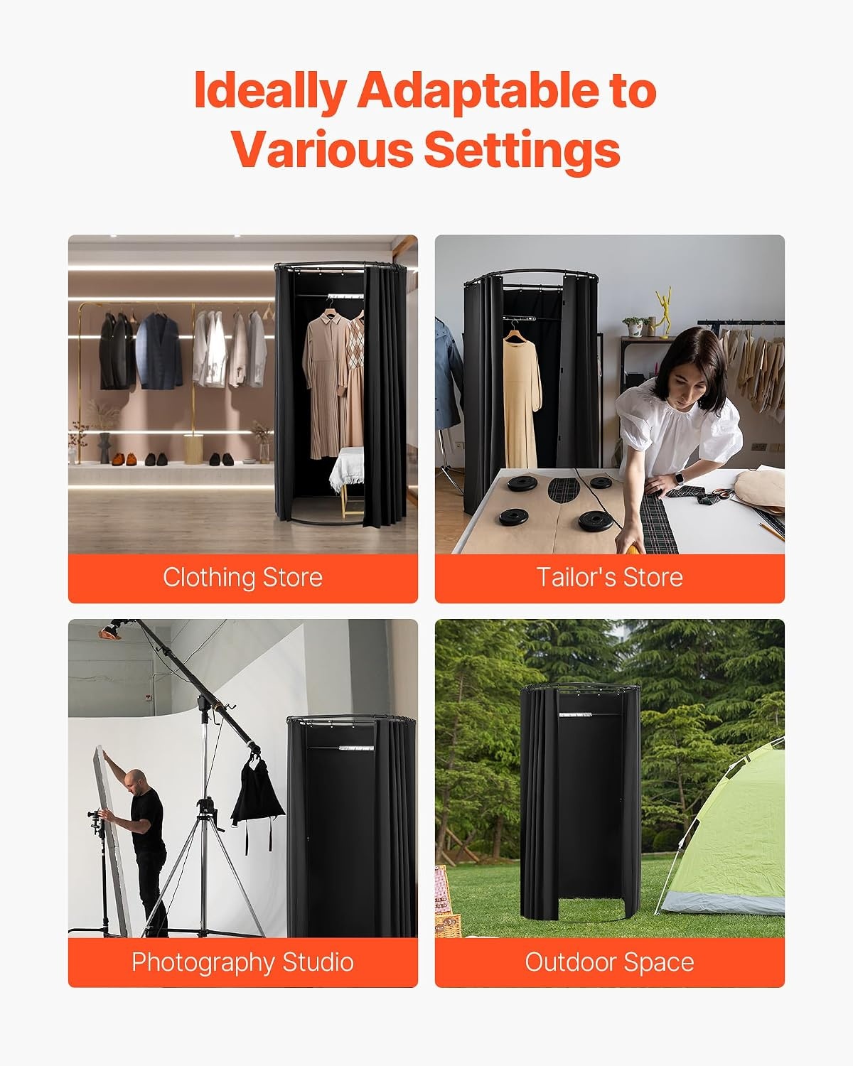 image:imageVEVOR Fitting Room Portable Dressing Room with Thick Polyester Curtains Privacy Space with Shading Curtain and a Hook for Boutique Mall Tailors Store amp Outdoor Activity 39 x 37 x 79 in BlackBlack
