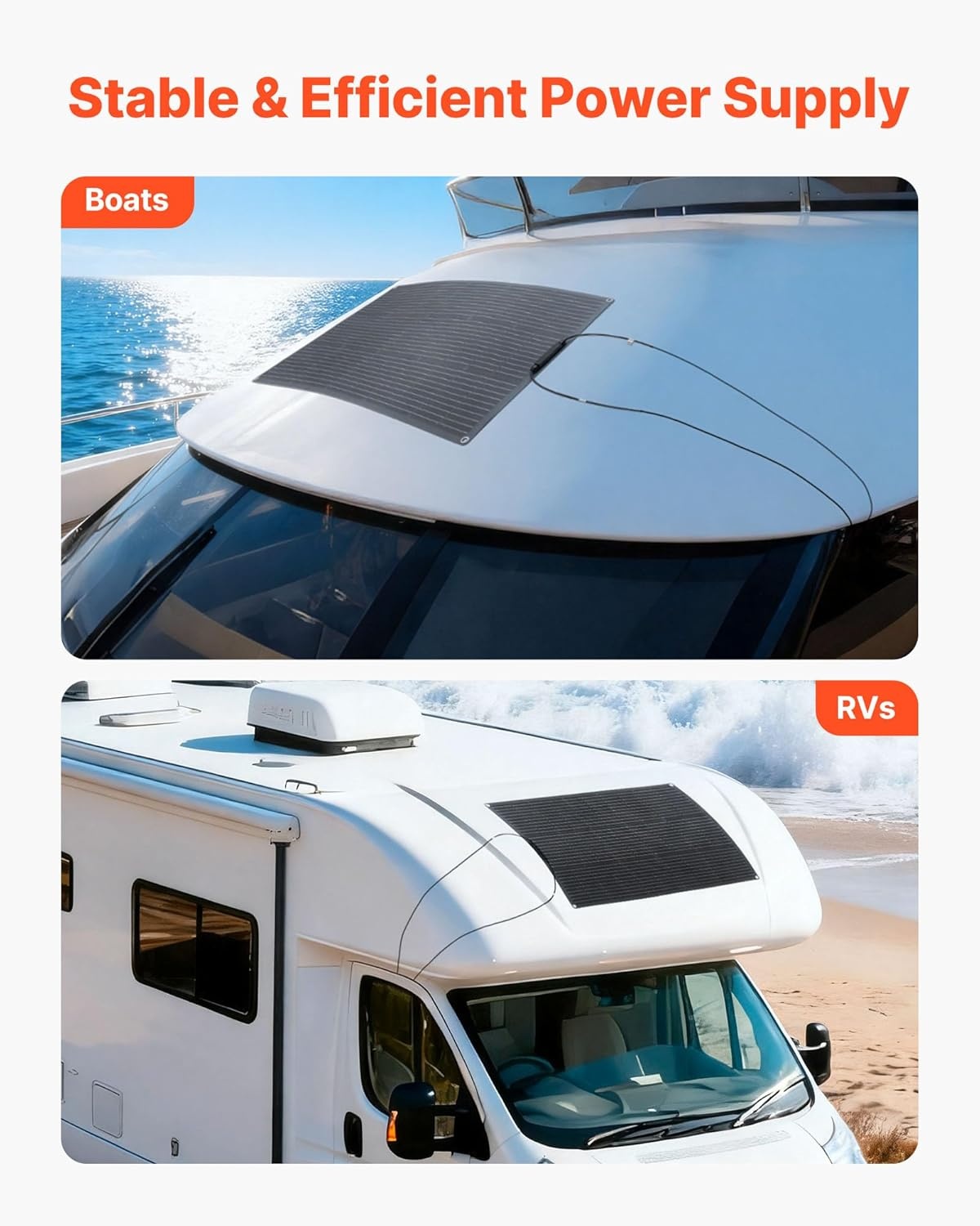 image:imageVEVOR Flexible Solar Panel 100W SemiFlexible Bendable Monocrystalline Solar Panel 23 Efficiency Mono OffGrid Charger with MC4 Output IP67 Waterproof for Marine RV Car Cabin Curved Surfaces100W