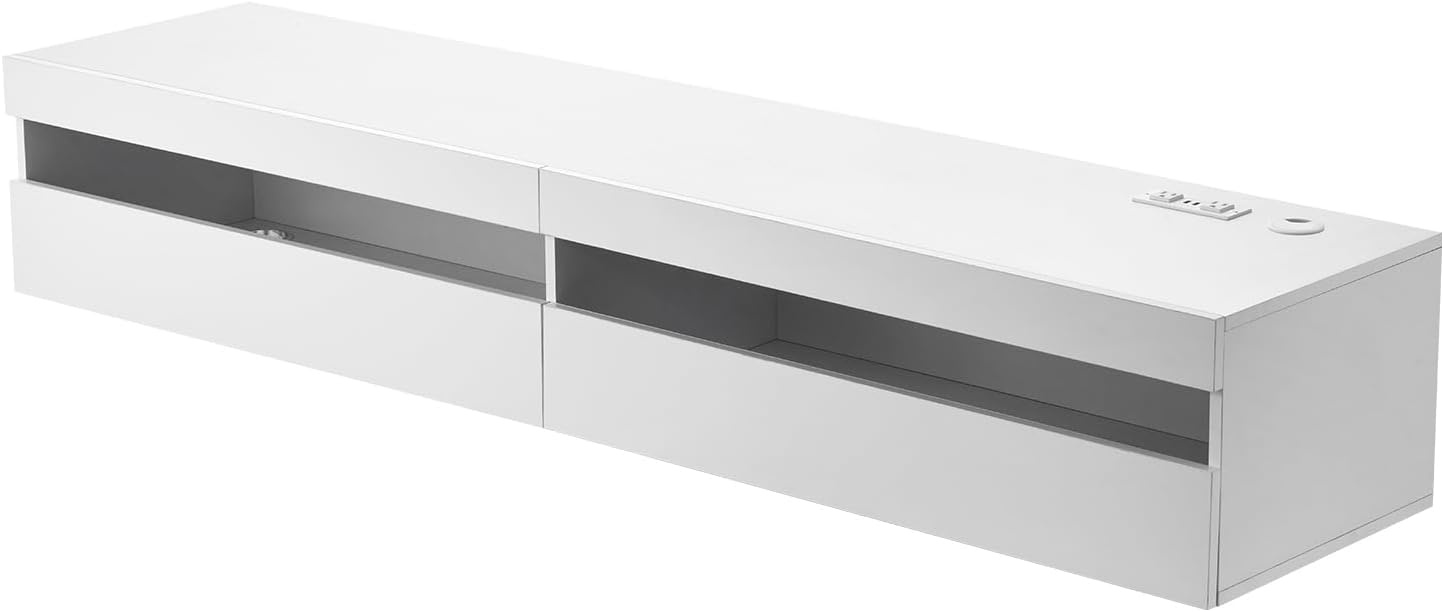 image:imageVEVOR Floating TV Stand 71 in Wall Mount Entertainment Center with Power Outlet amp LED Lights Modern Floating TV Shelf with 2 Drawers amp Storage Cabinet for DVD Player Cable Box Game Console WhiteWhite
