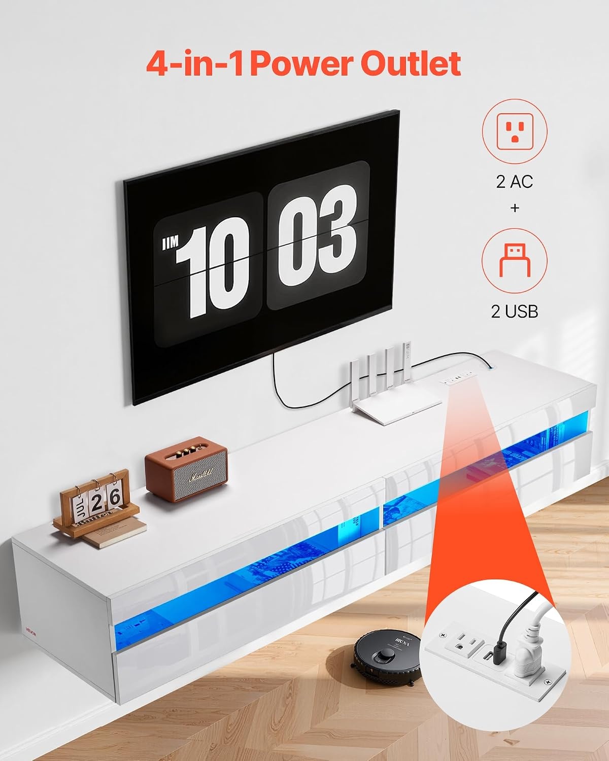 image:imageVEVOR Floating TV Stand 71 in Wall Mount Entertainment Center with Power Outlet amp LED Lights Modern Floating TV Shelf with 2 Drawers amp Storage Cabinet for DVD Player Cable Box Game Console WhiteWhite