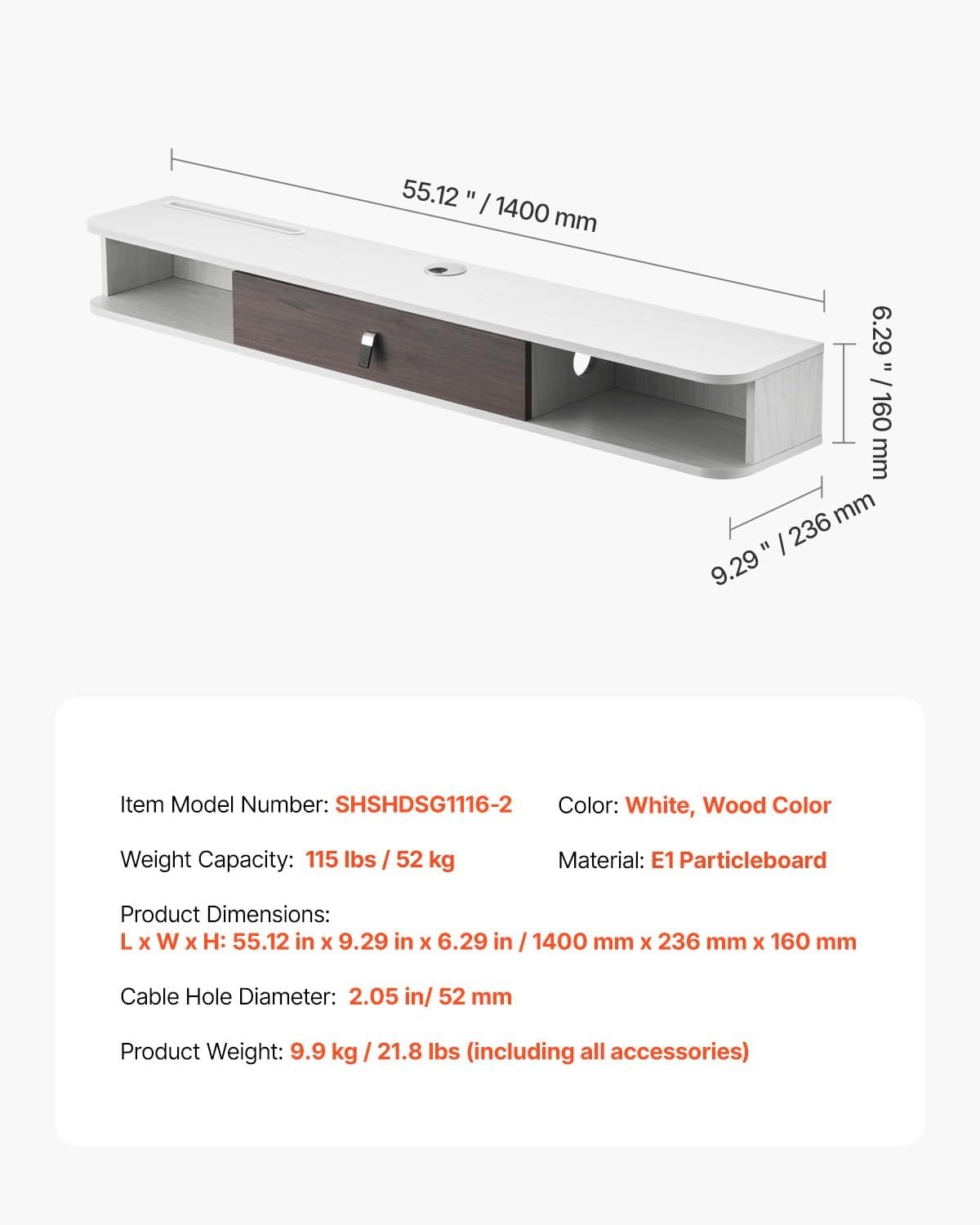 image:imageVEVOR Floating TV Stand 71 in Wall Mount Entertainment Center with Power Outlet amp LED Lights Modern Floating TV Shelf with 2 Drawers amp Storage Cabinet for DVD Player Cable Box Game Console WhiteWhite