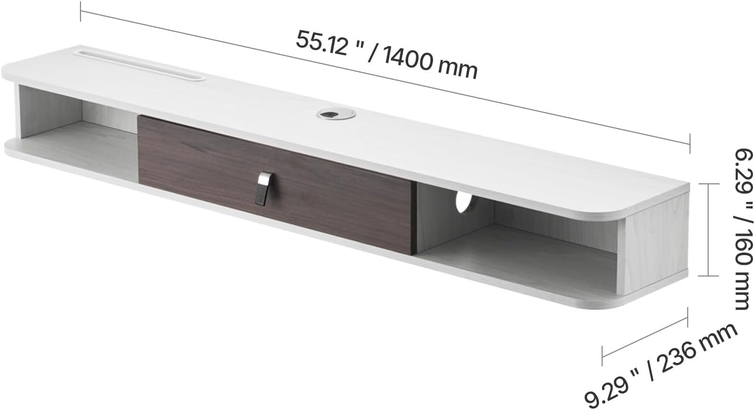 image:imageVEVOR Floating TV Stand 71 in Wall Mount Entertainment Center with Power Outlet amp LED Lights Modern Floating TV Shelf with 2 Drawers amp Storage Cabinet for DVD Player Cable Box Game Console WhiteWhite