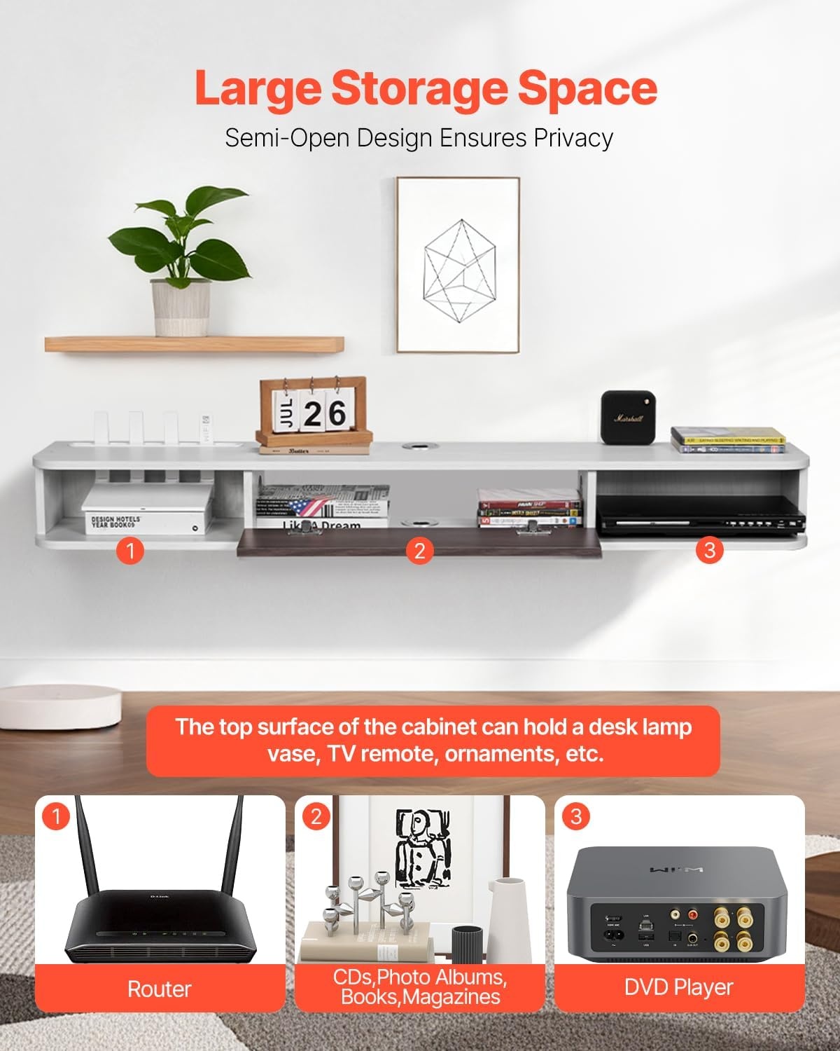 image:imageVEVOR Floating TV Stand 71 in Wall Mount Entertainment Center with Power Outlet amp LED Lights Modern Floating TV Shelf with 2 Drawers amp Storage Cabinet for DVD Player Cable Box Game Console WhiteWhite