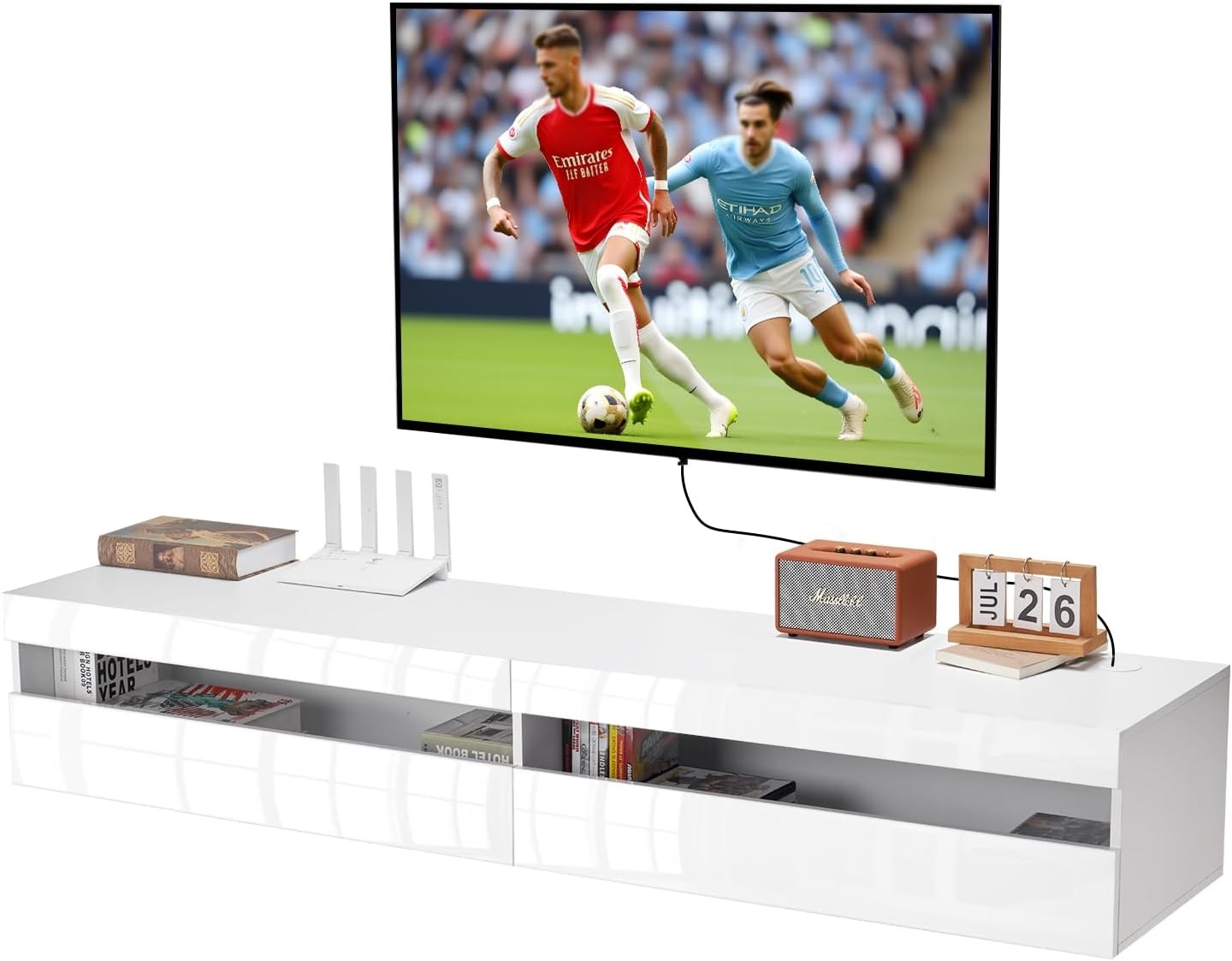 image:imageVEVOR Floating TV Stand 71 in Wall Mount Entertainment Center with Power Outlet amp LED Lights Modern Floating TV Shelf with 2 Drawers amp Storage Cabinet for DVD Player Cable Box Game Console WhiteWhite