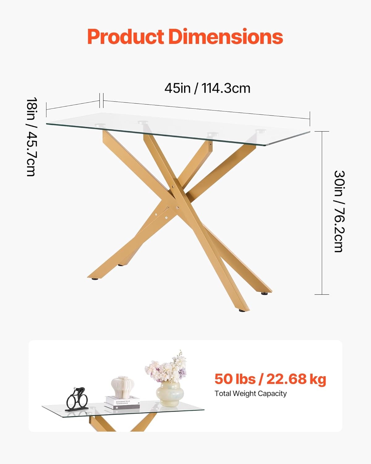 image:imageVEVOR Glass Console Table 394 Inch Entryway Table Modern Rectangle Sofa Table with Tempered Glass Top and Iron Legs Golden Consloe Desk for Living Room Hallway EntrywayGold