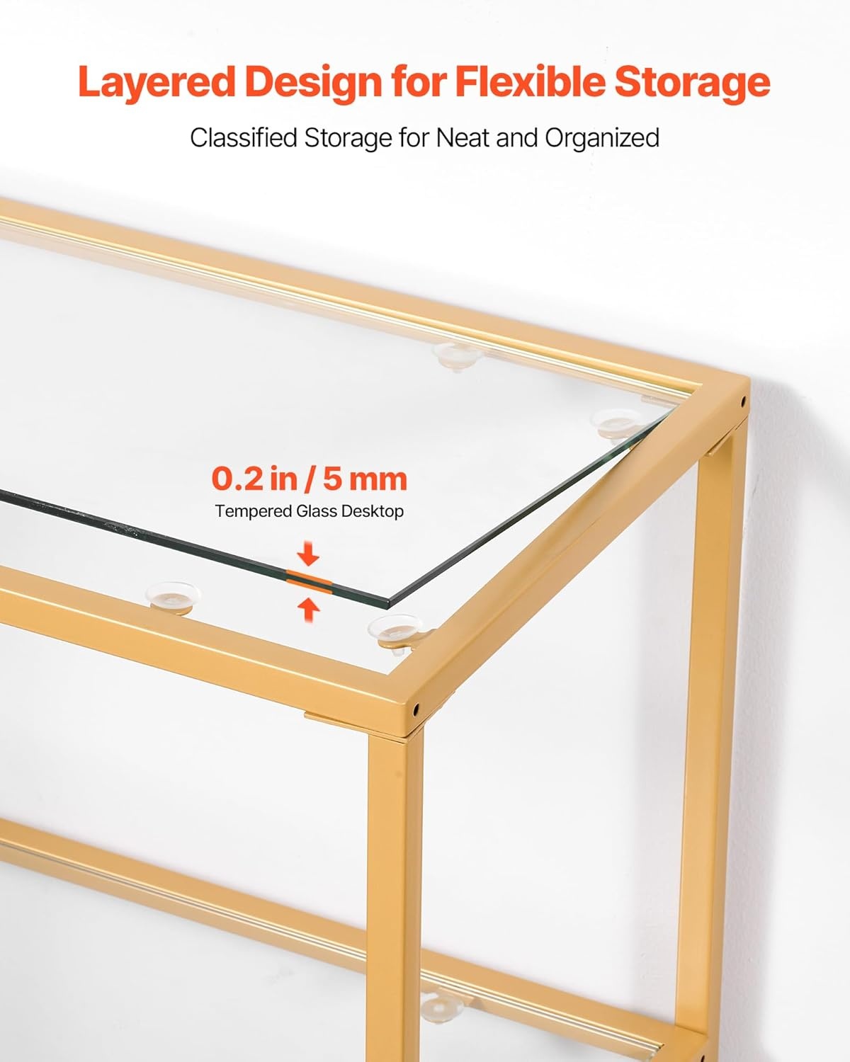 image:imageVEVOR Glass Console Table 394 Inch Entryway Table Modern Rectangle Sofa Table with Tempered Glass Top and Iron Legs Golden Consloe Desk for Living Room Hallway EntrywayGold