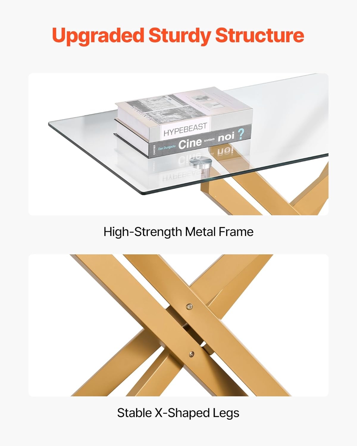 image:imageVEVOR Glass Console Table 394 Inch Entryway Table Modern Rectangle Sofa Table with Tempered Glass Top and Iron Legs Golden Consloe Desk for Living Room Hallway EntrywayGold