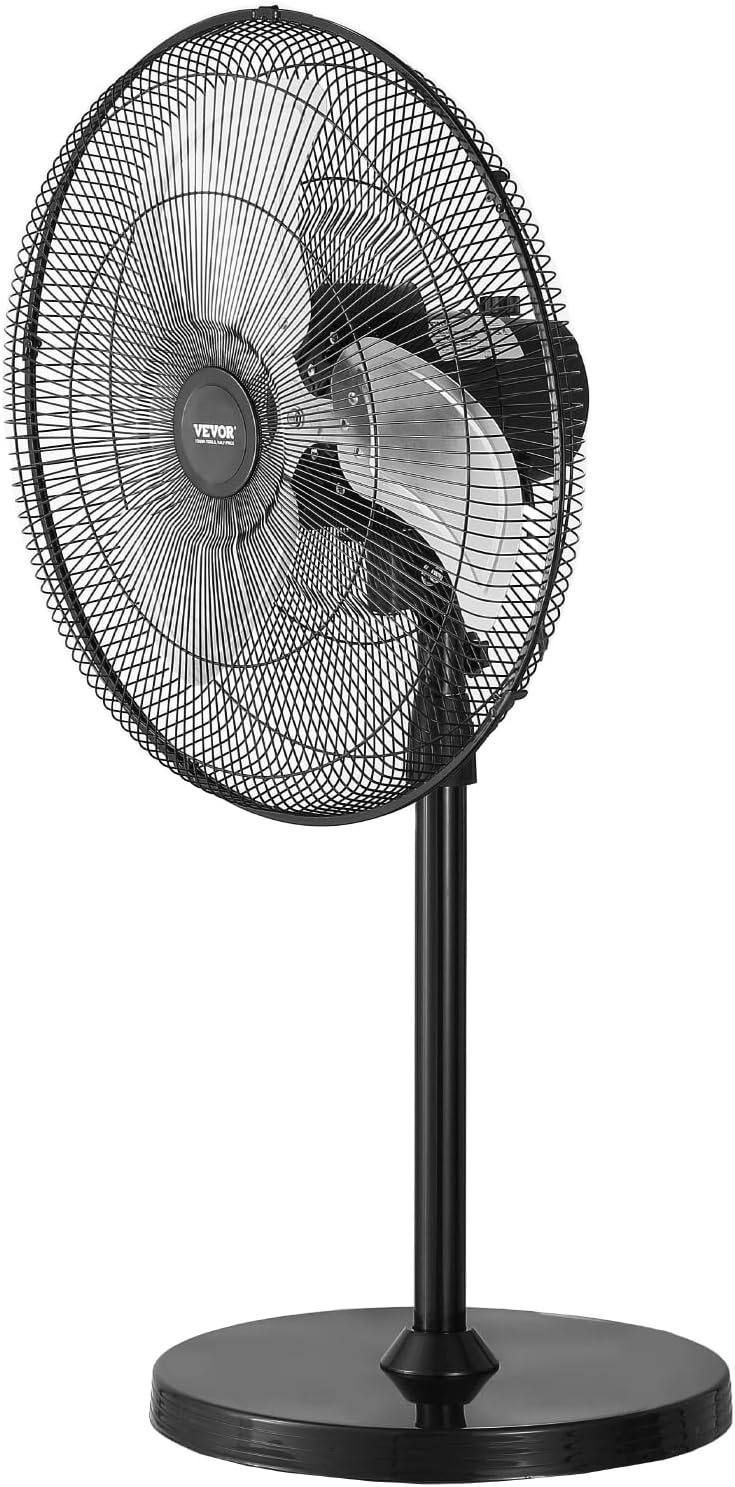 image:imageVEVOR Industrial Pedestal Fan 24 Inch 85Degree Oscillating Fan Height Adjustable Standing Fans with 3 Adjustable Speeds High Power Floor Fans for Office BlackBlack